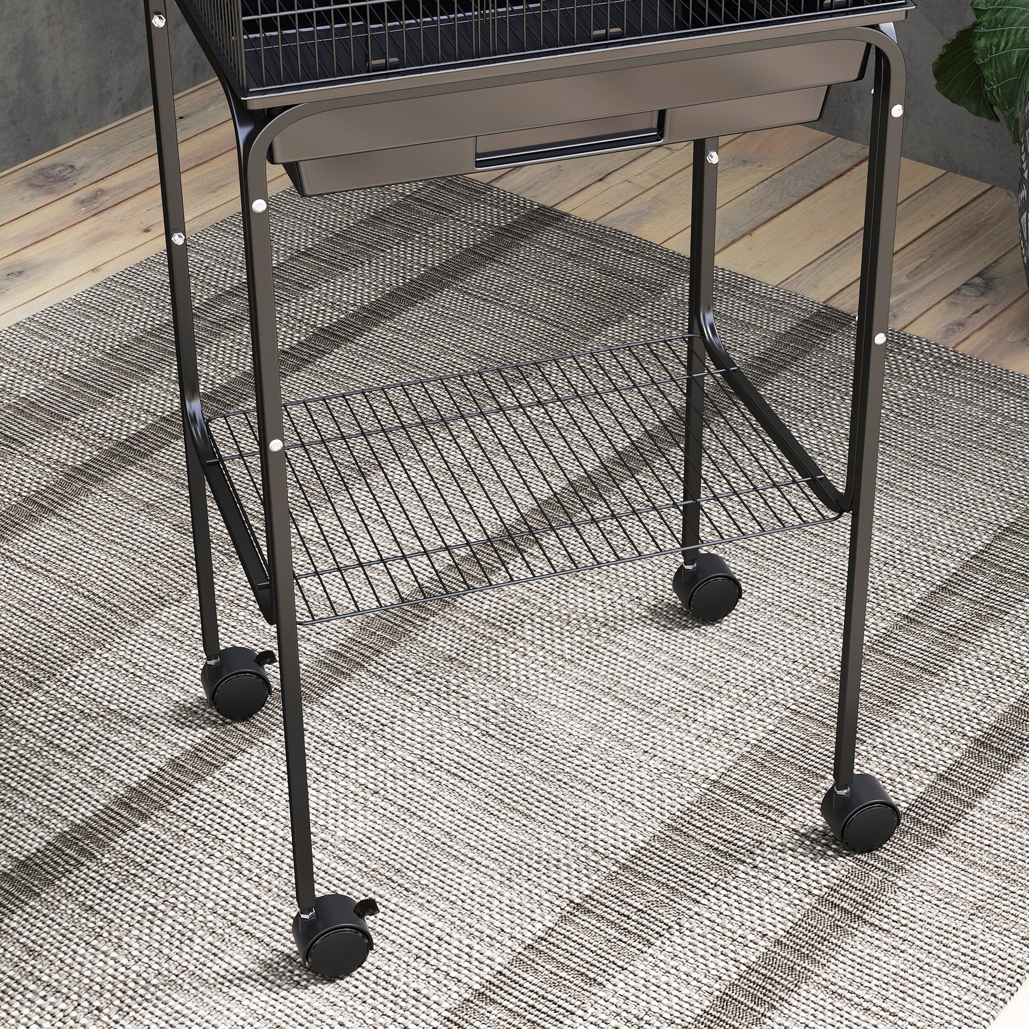 PawHut Bird Cage Budgie Cages for Finch Canary Parakeet with Stand Wheels Slide-out Tray Accessories Storage Shelf, Black 46.5 x 36 x 124 cm