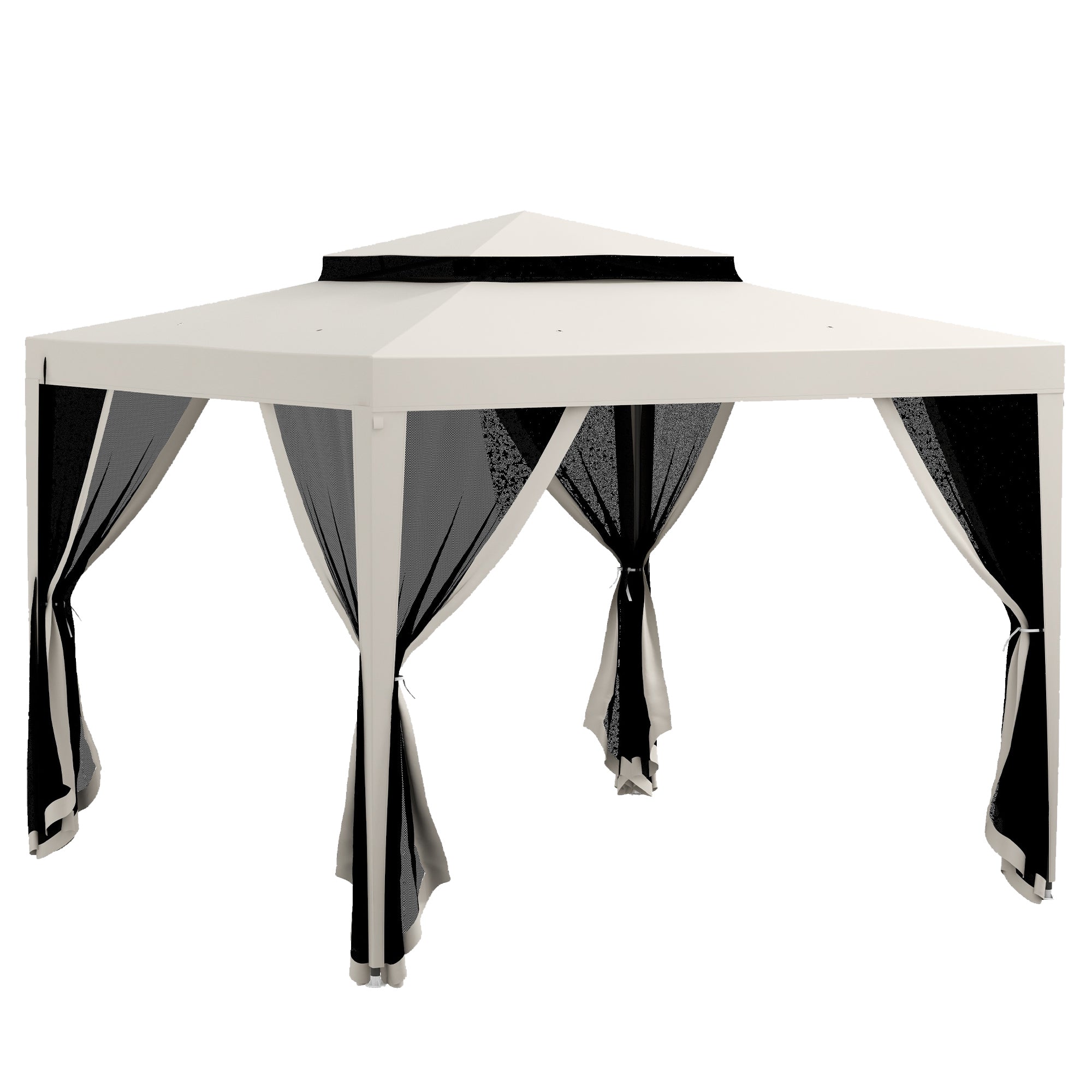 Outsunny 10' x 10' Canopy Tent, Party Tent with Mesh Netting and Double Tier Roof for Backyard, Garden, Patio, Outdoor, Cream White