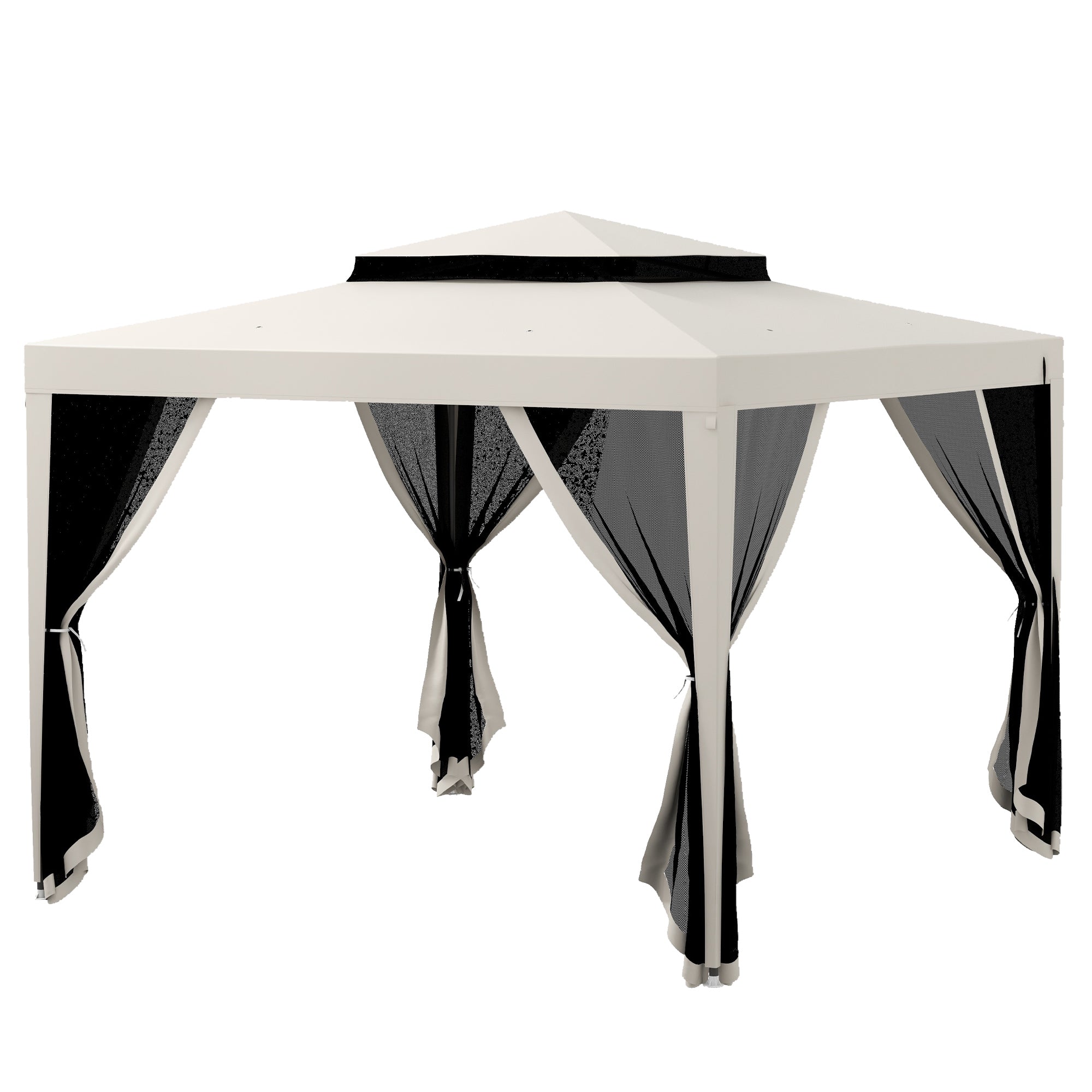 Outsunny 10' x 10' Canopy Tent, Party Tent with Mesh Netting and Double Tier Roof for Backyard, Garden, Patio, Outdoor, Cream White