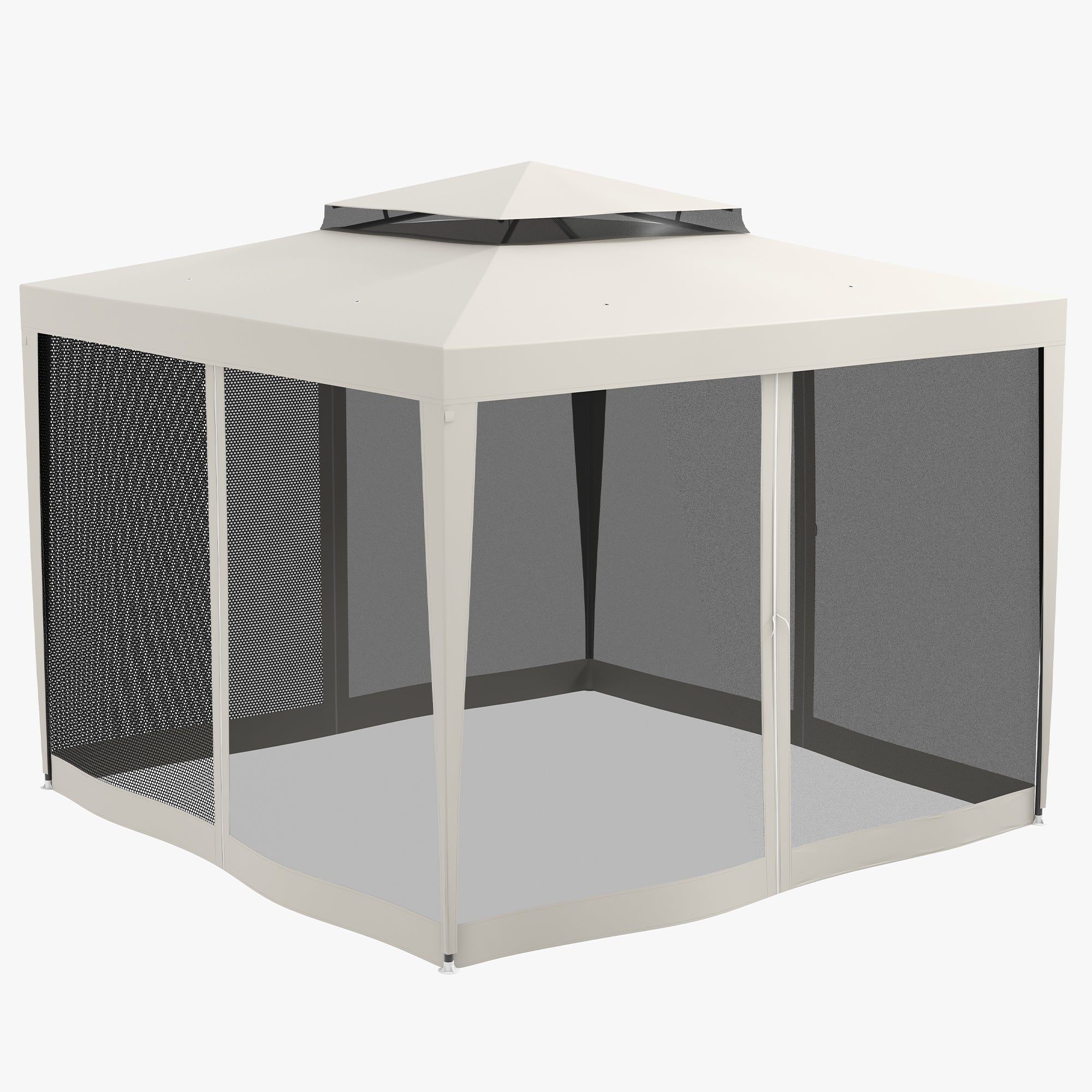 Outsunny 10' x 10' Canopy Tent, Party Tent with Mesh Netting and Double Tier Roof for Backyard, Garden, Patio, Outdoor, Cream White