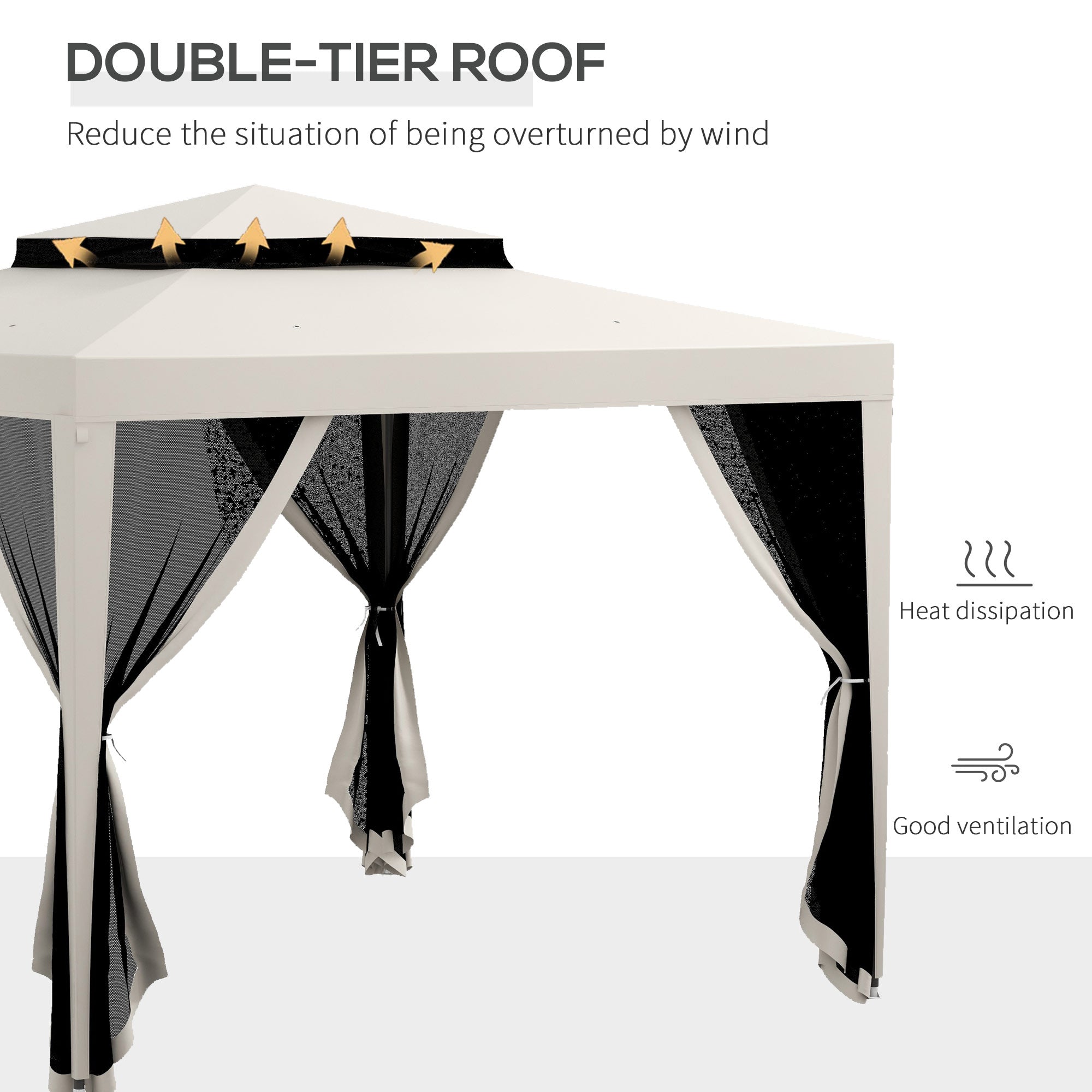 Outsunny 10' x 10' Canopy Tent, Party Tent with Mesh Netting and Double Tier Roof for Backyard, Garden, Patio, Outdoor, Cream White