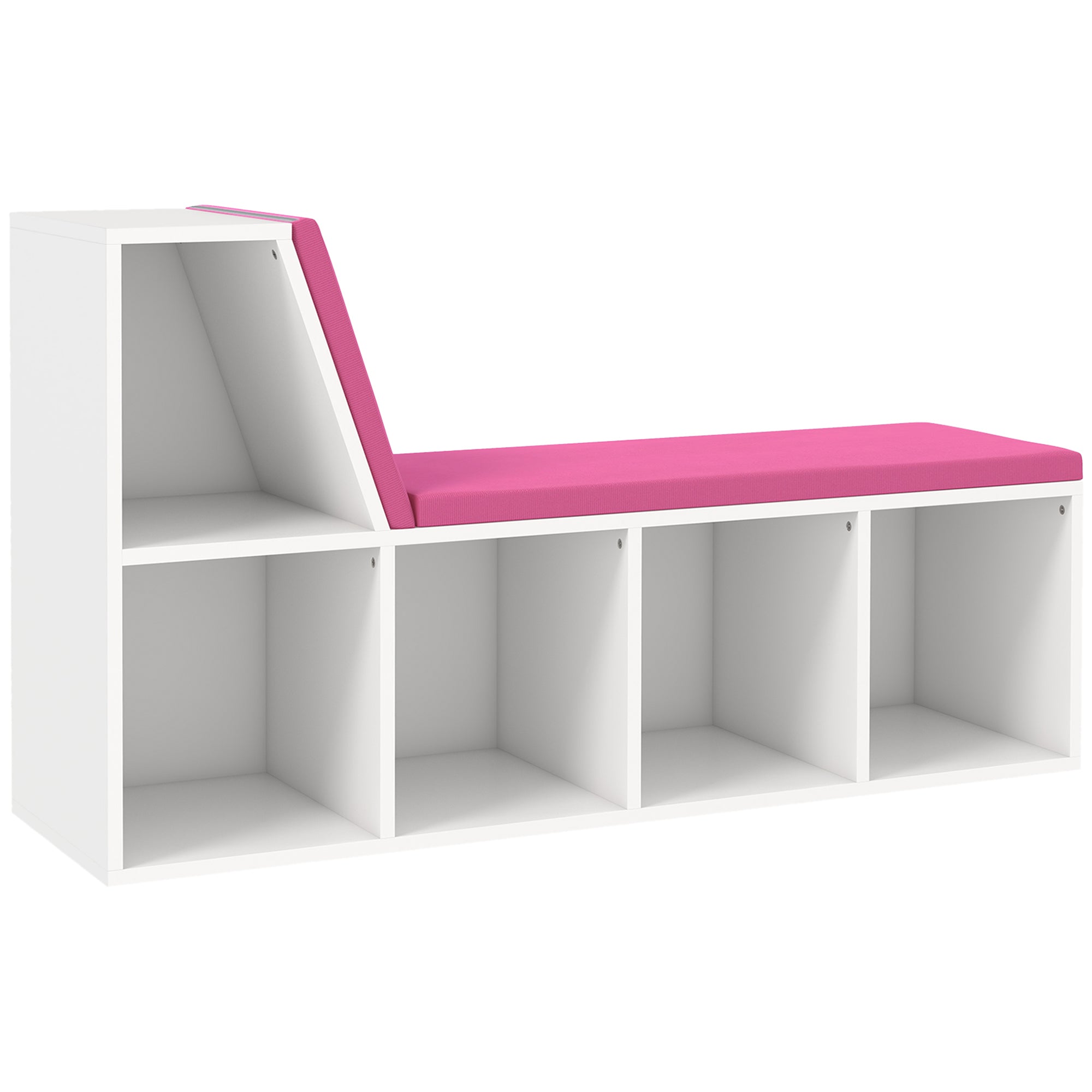 HOMCOM Bookshelf with Reading Nook, Bookcase with Seat Cushion, 5 Cube Storage Shelf for Home Office, Study, Pink