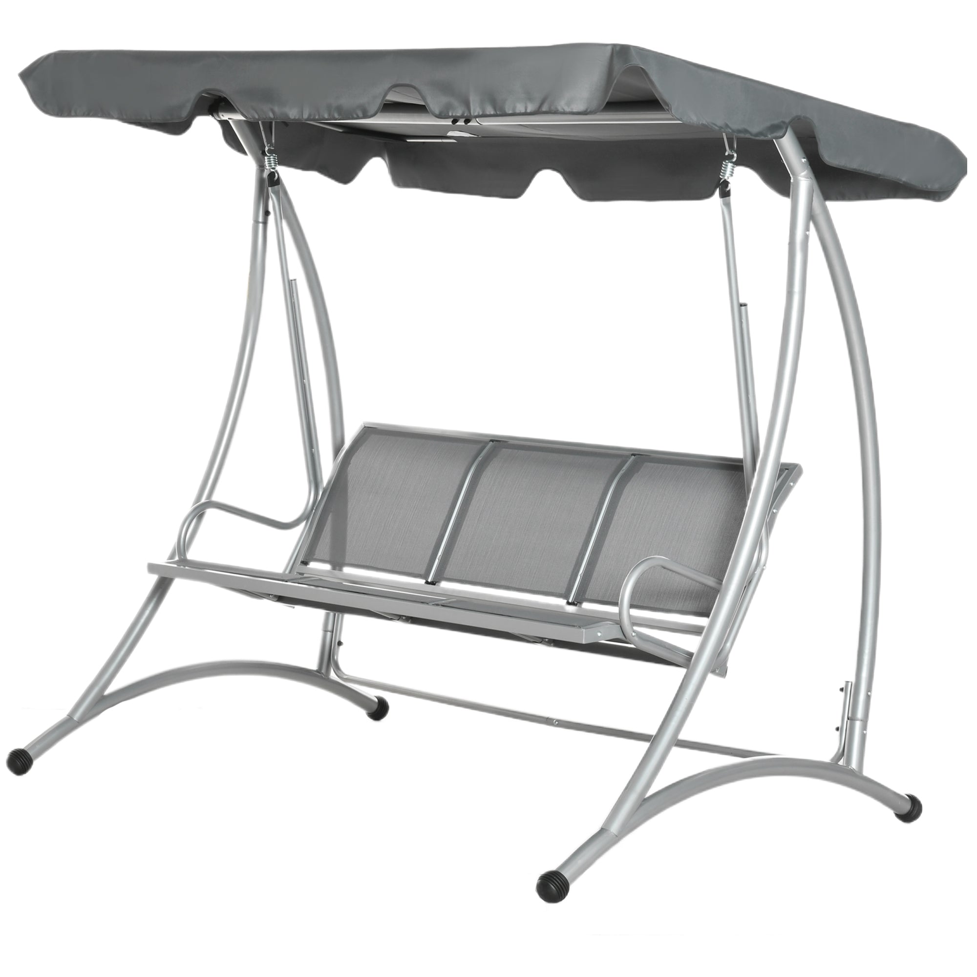 Outsunny 3 Person Patio Swing Seats with Adjustable Canopy Outdoor Swing Chair Bench for Garden, Poolside, Dark Grey