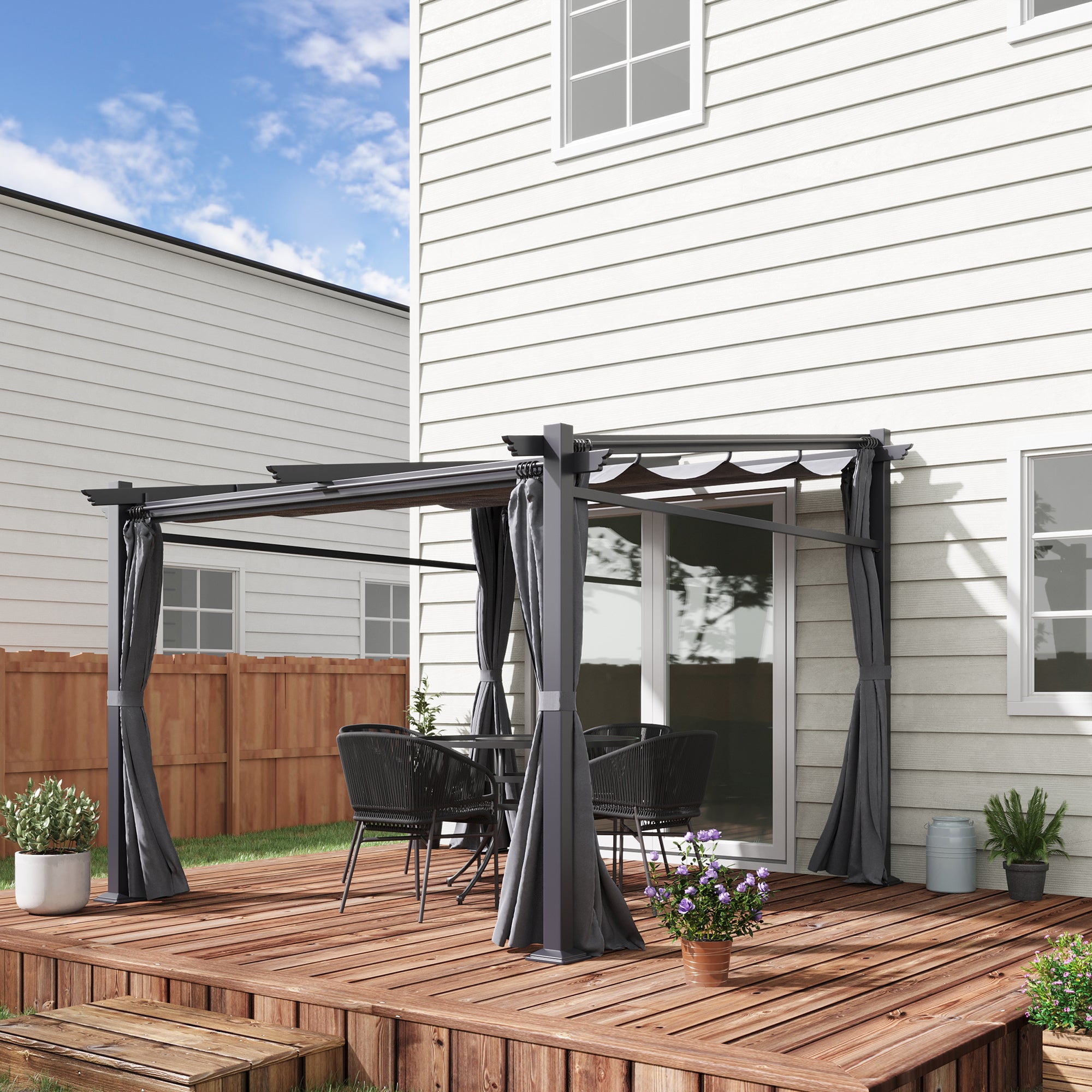 Outsunny 10' x 10' Metal Pergola with Sliding Roof Canopy, Retractable Pergola Canopy for Outdoor, Patio, Dark Grey