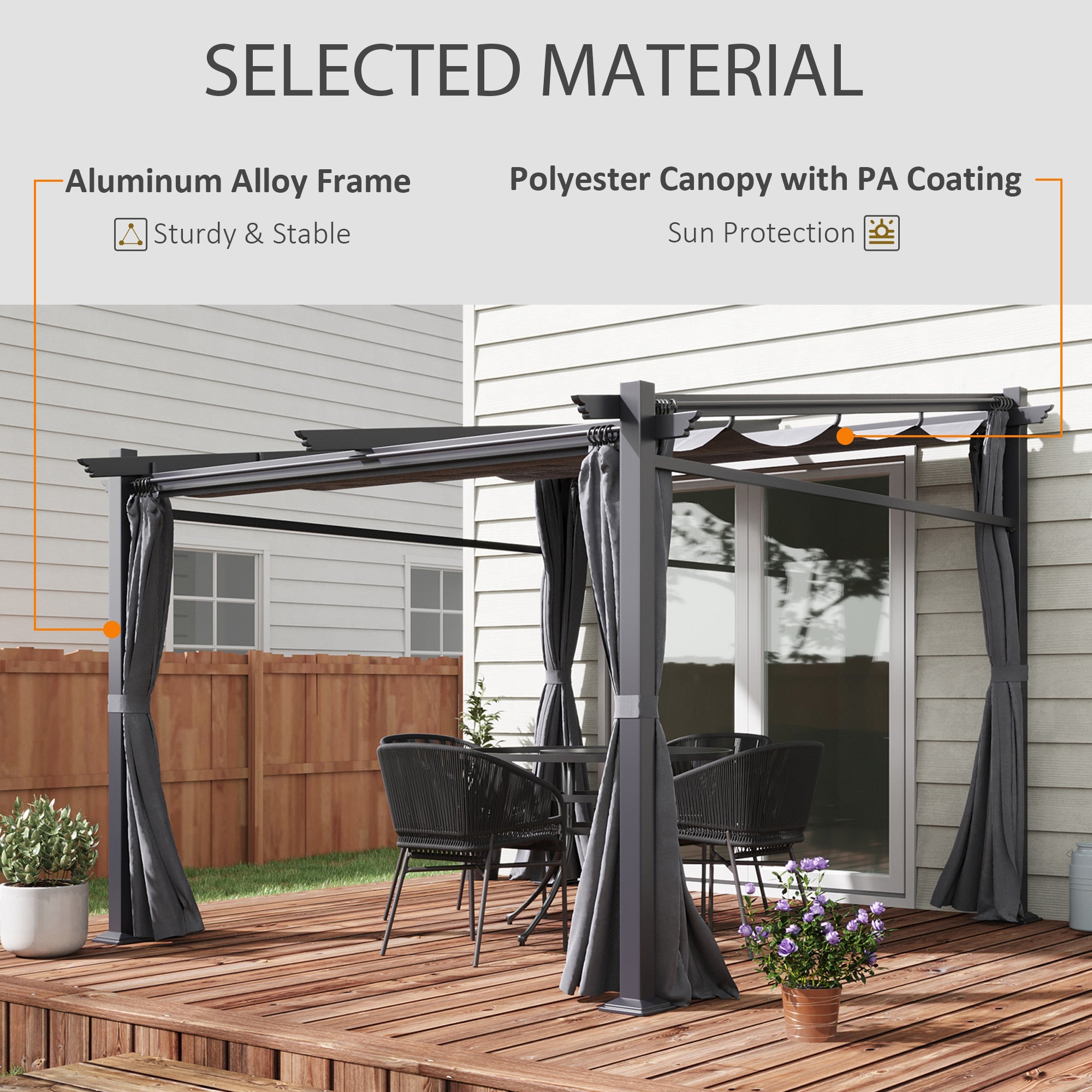 Outsunny 10' x 10' Metal Pergola with Sliding Roof Canopy, Retractable Pergola Canopy for Outdoor, Patio, Dark Grey