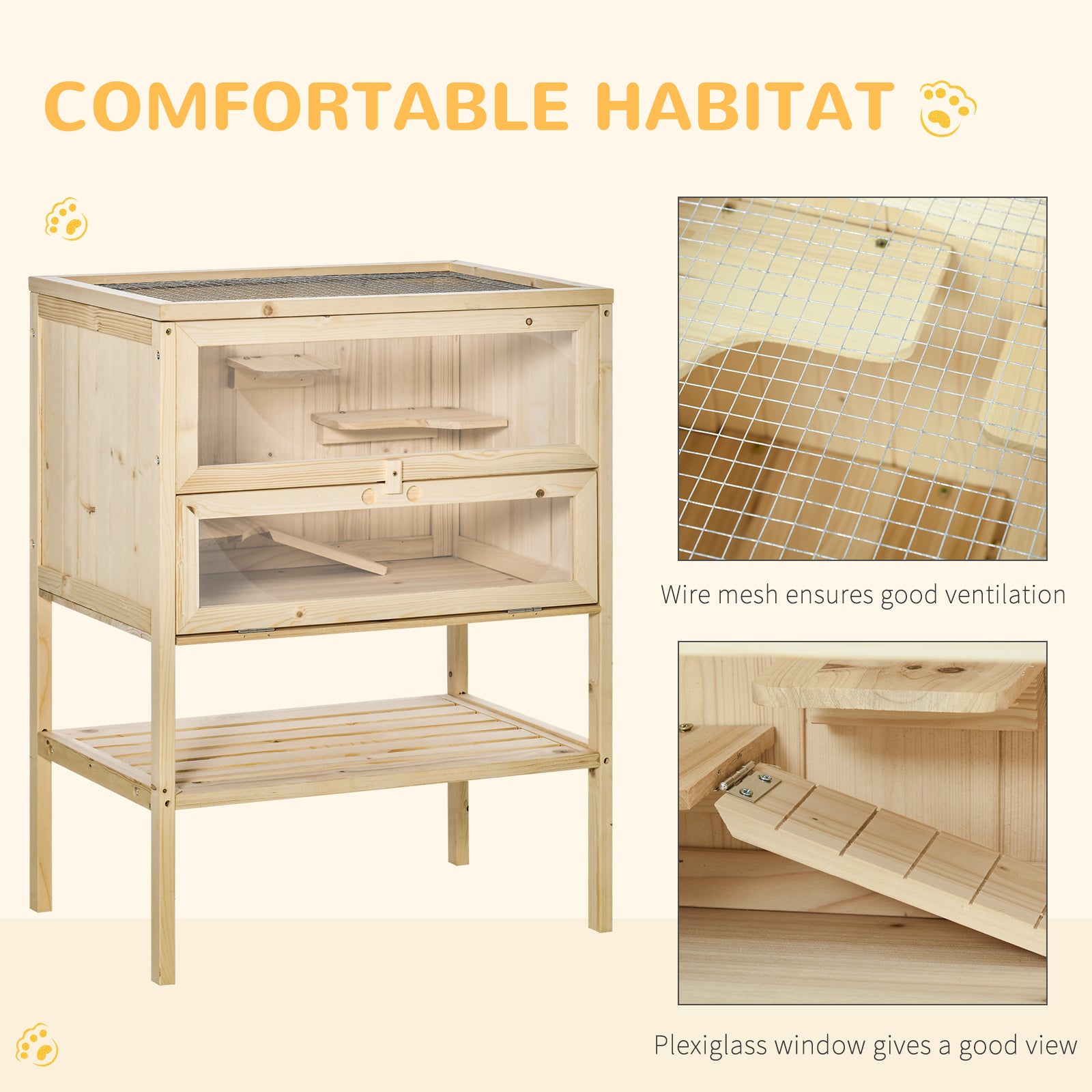 PawHut Fir Wood Hamster Cage Mouse Rats Small Animals Play House Exercise Activity Center, 31.5