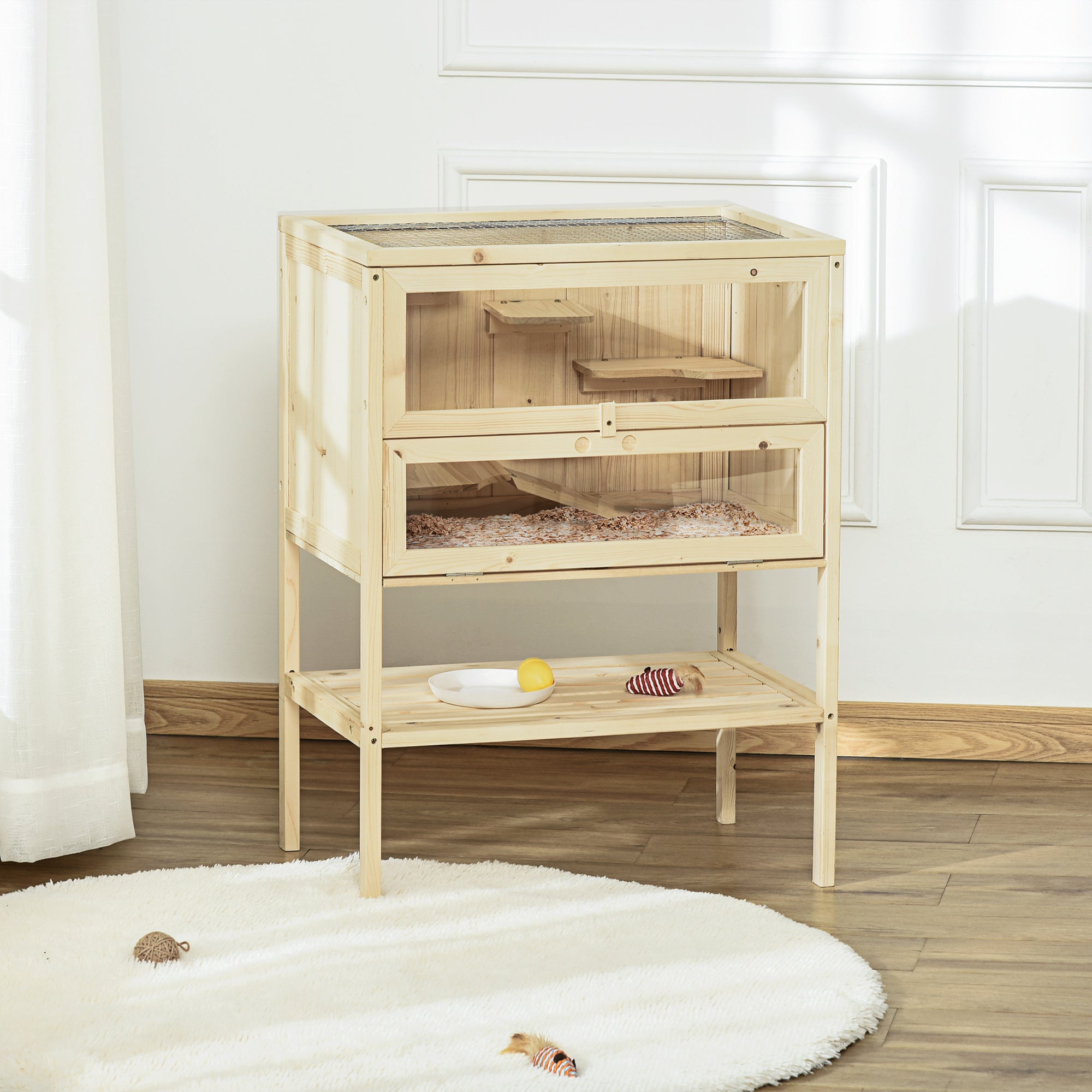 PawHut Fir Wood Hamster Cage Mouse Rats Small Animals Play House Exercise Activity Center, 31.5