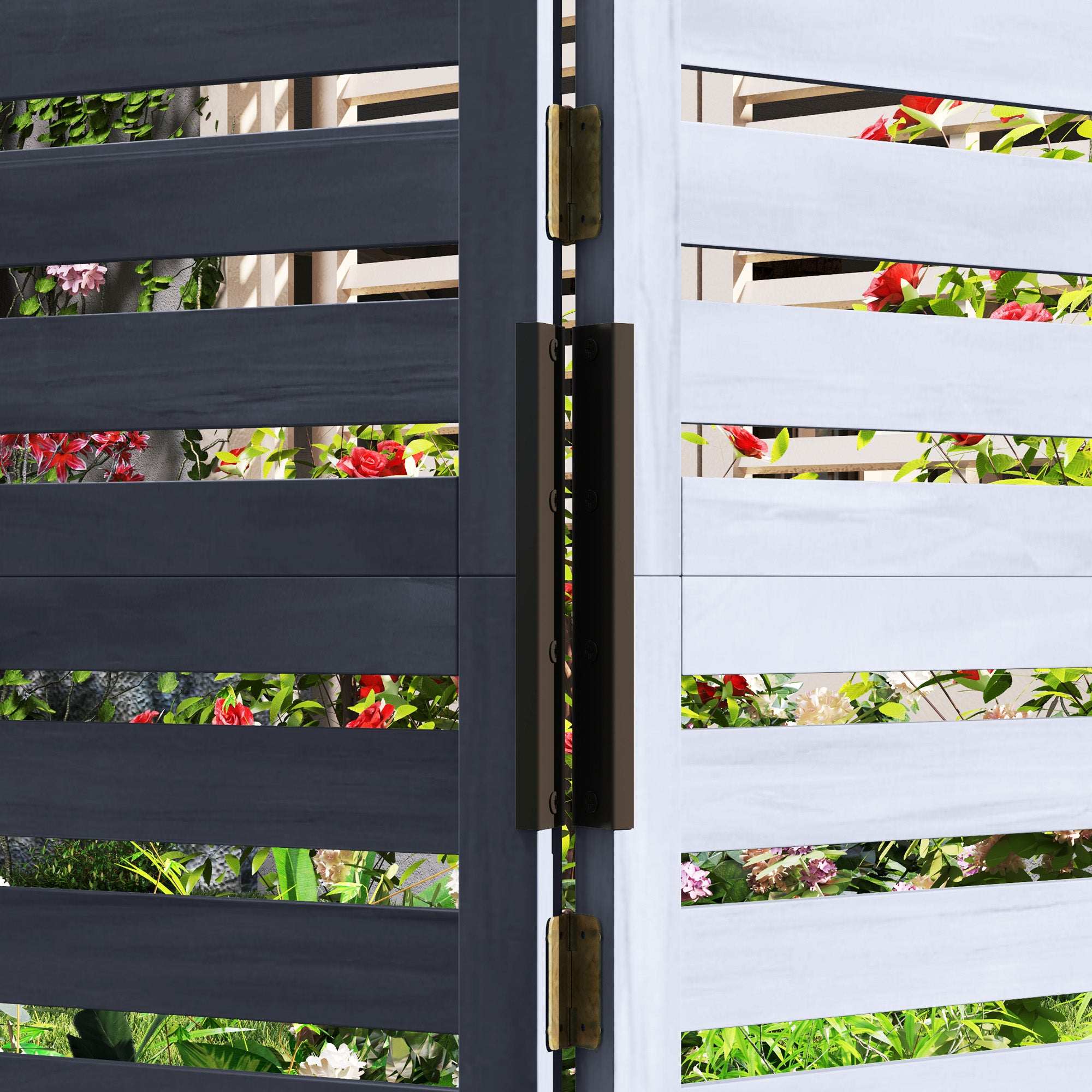 Outsunny Freestanding Outdoor Privacy Screen, 4 Self-Draining Planters / Raised Garden Beds, 3 Hinged Panels for Hot Tub, Patio, Backyard, Deck, Grey