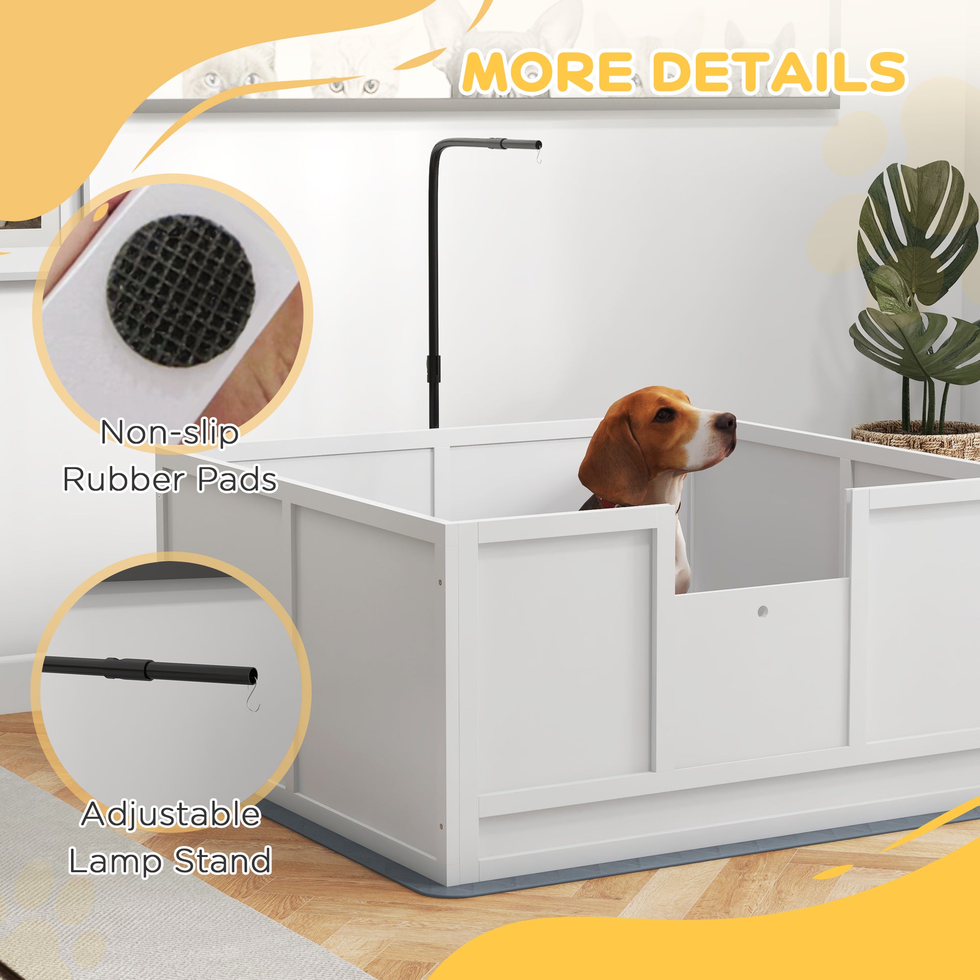 PawHut Whelping Box for Dogs with Retractable Light Stand, Waterproof Mat for Puppies with Pig Rail, Adjustable Height Door for Small, Medium & Large Breed Dogs, 41" x 39"