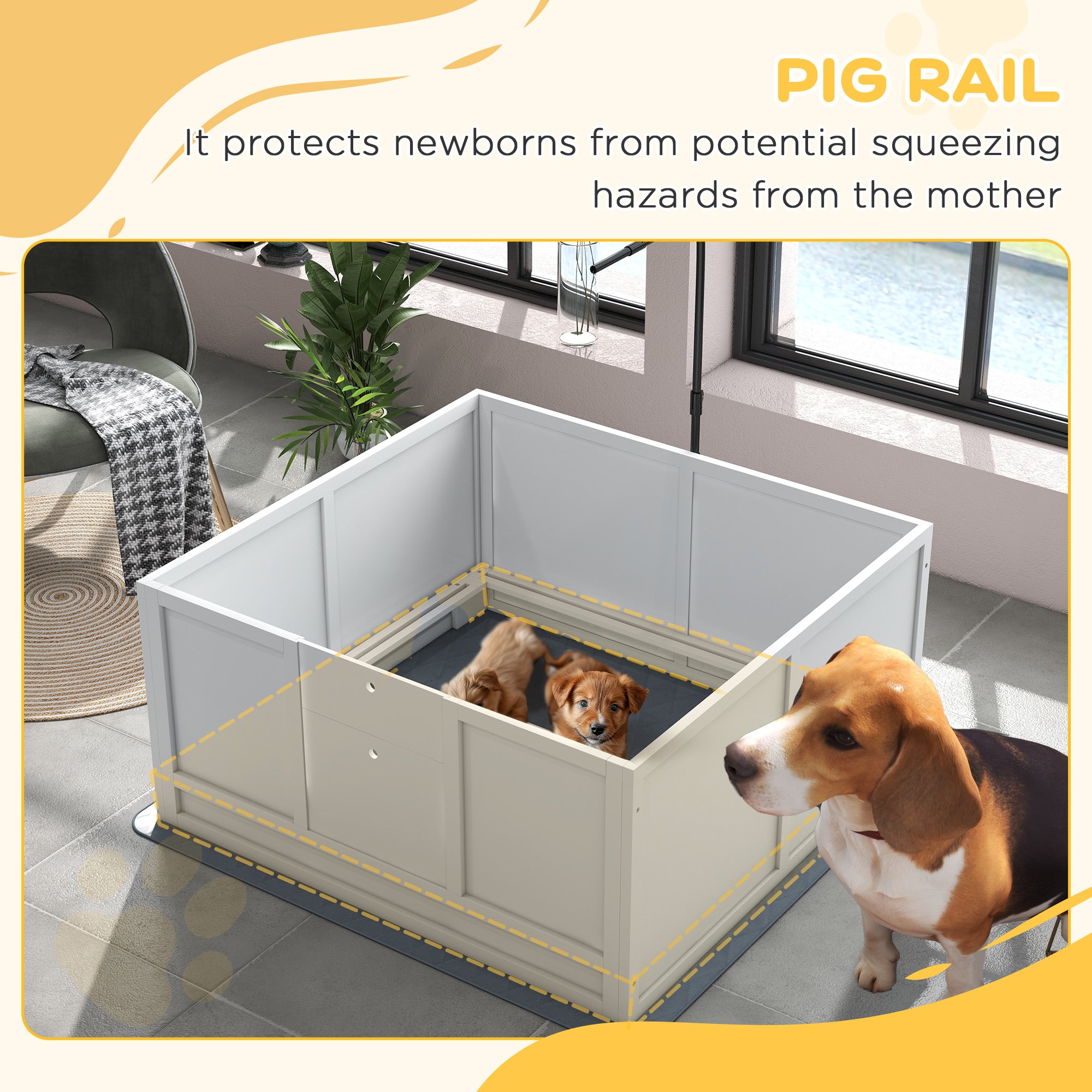 PawHut Whelping Box for Dogs, Puppy Playpen with Retractable Light Stand, Waterproof Pad, Rail, Adjustable Height Door for Small, Medium & Large Breed Dogs, 41" x 39"