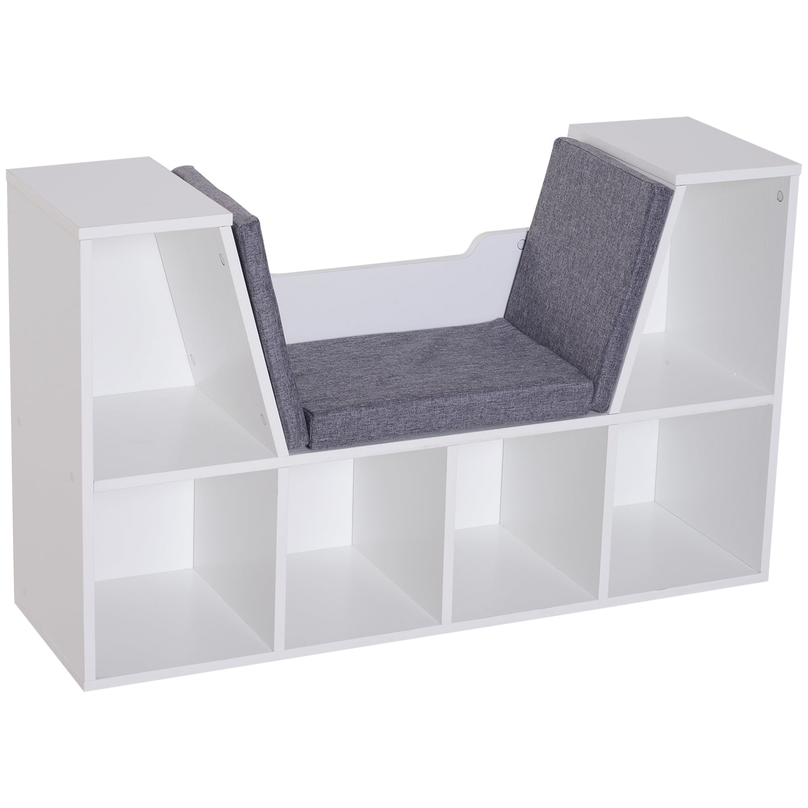 HOMCOM 6-Cubby Bookcase with Seat Cushion, Cube Storage Shelf Bookshelf with Reading Nook for Home Office, Study, Grey