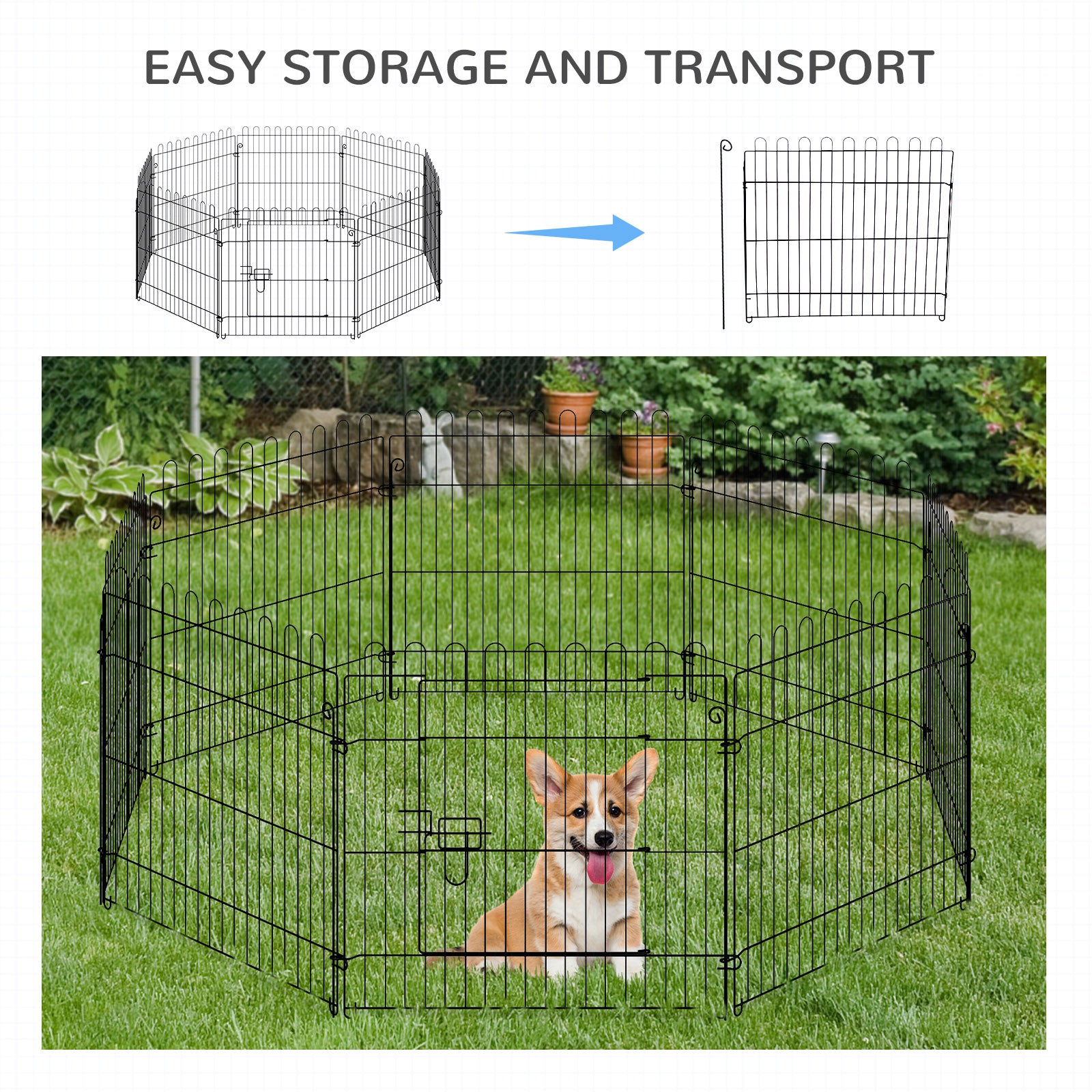 PawHut Dog Playpen Puppy Play Pen, Pet Exercise Fences for Outside Indoor, Foldable Dog Kennel, 24"H