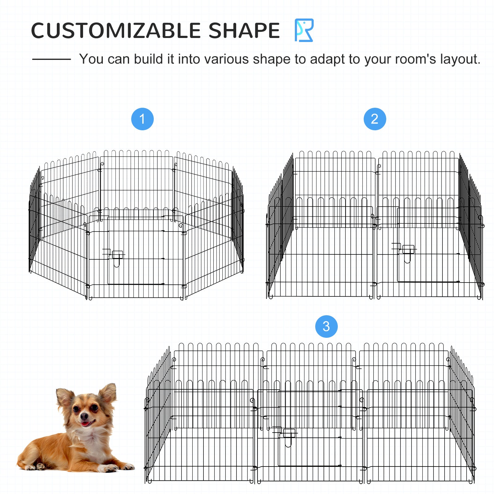 PawHut Dog Playpen Puppy Play Pen, Pet Exercise Fences for Outside Indoor, Foldable Dog Kennel, 24"H