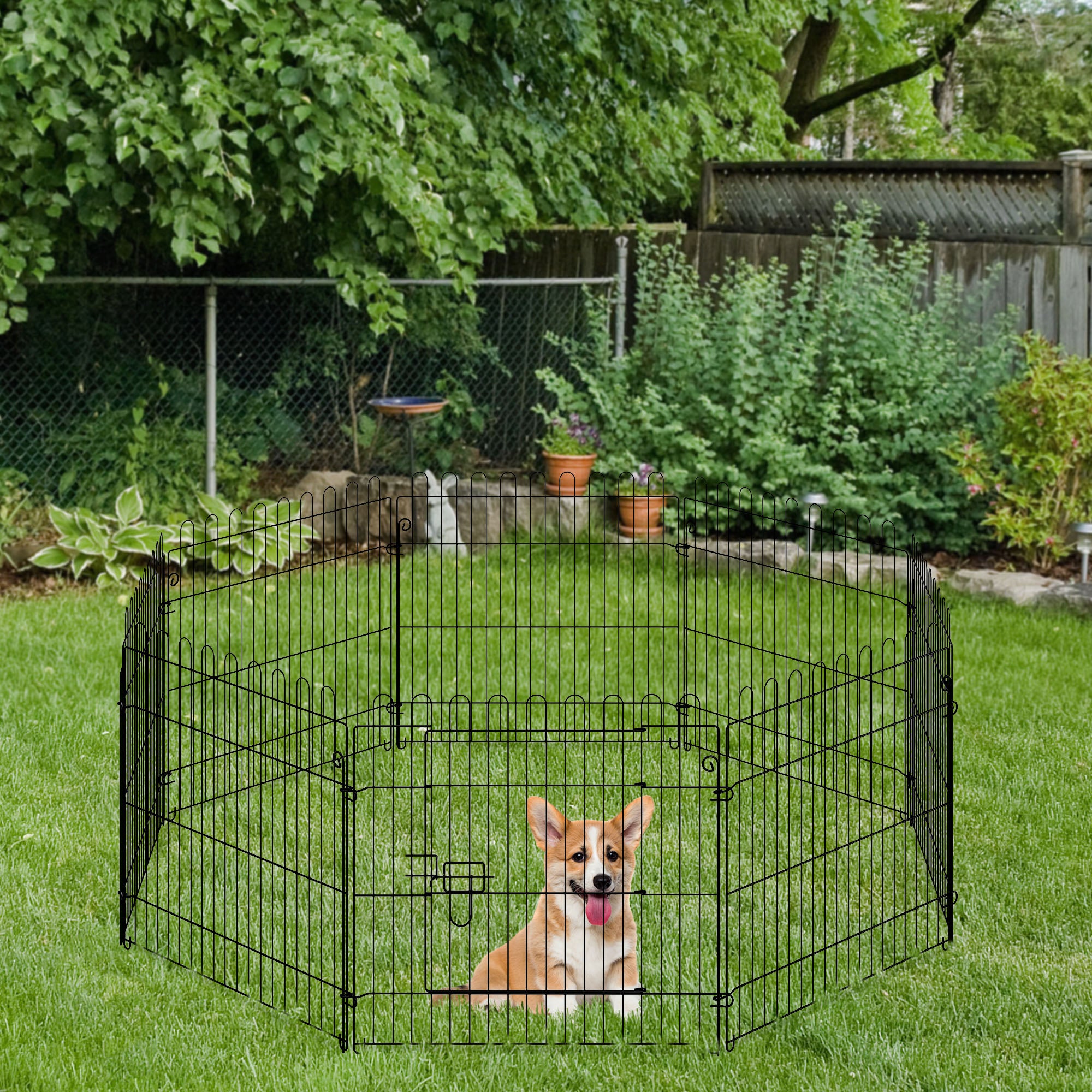 PawHut Dog Playpen Puppy Play Pen, Pet Exercise Fences for Outside Indoor, Foldable Dog Kennel, 24"H