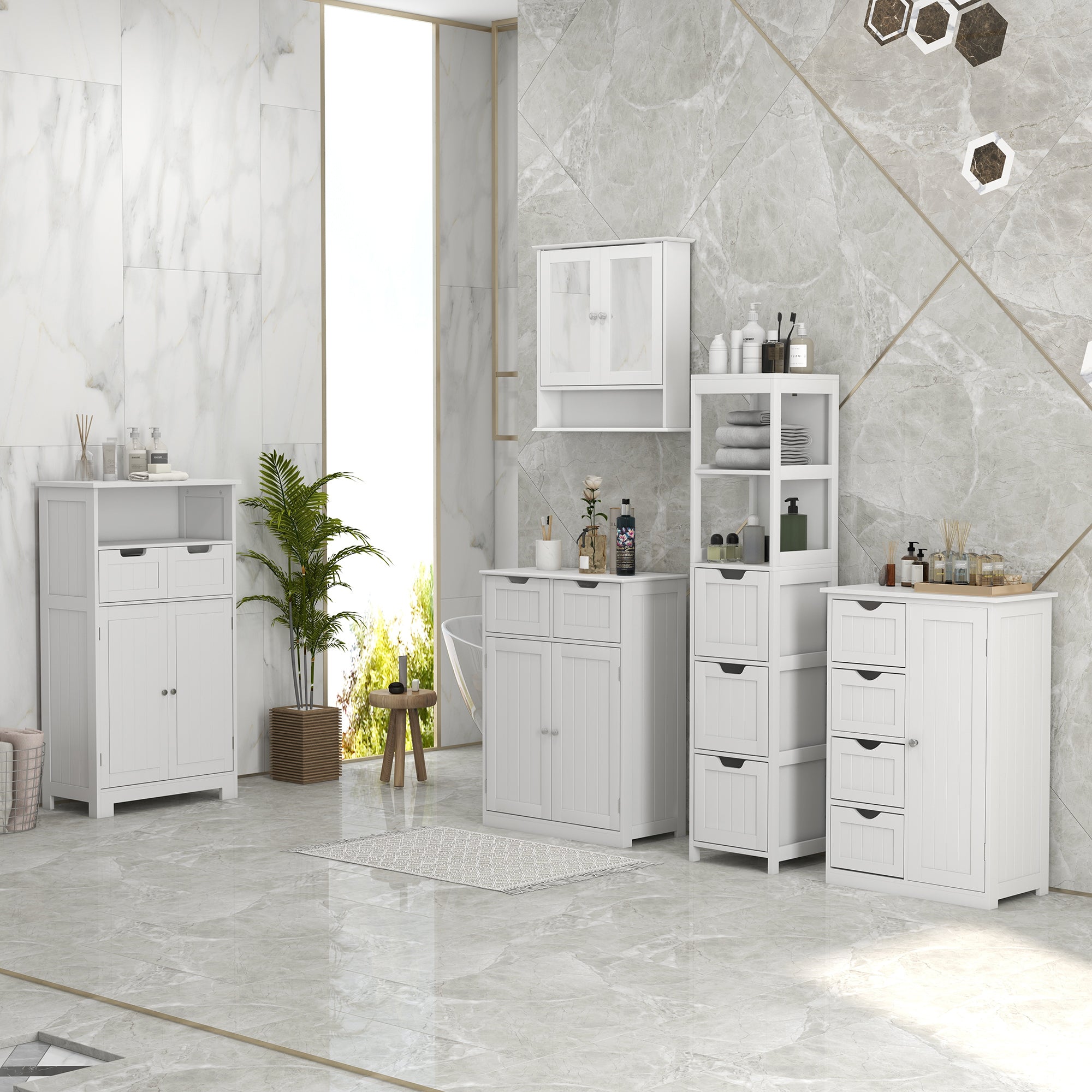 kleankin Medicine Cabinet, Wall-Mounted Bathroom Mirror Cabinet with Double Doors, Open Shelf, and Adjustable Shelf, Modern Bathroom Wall Cabinet, White