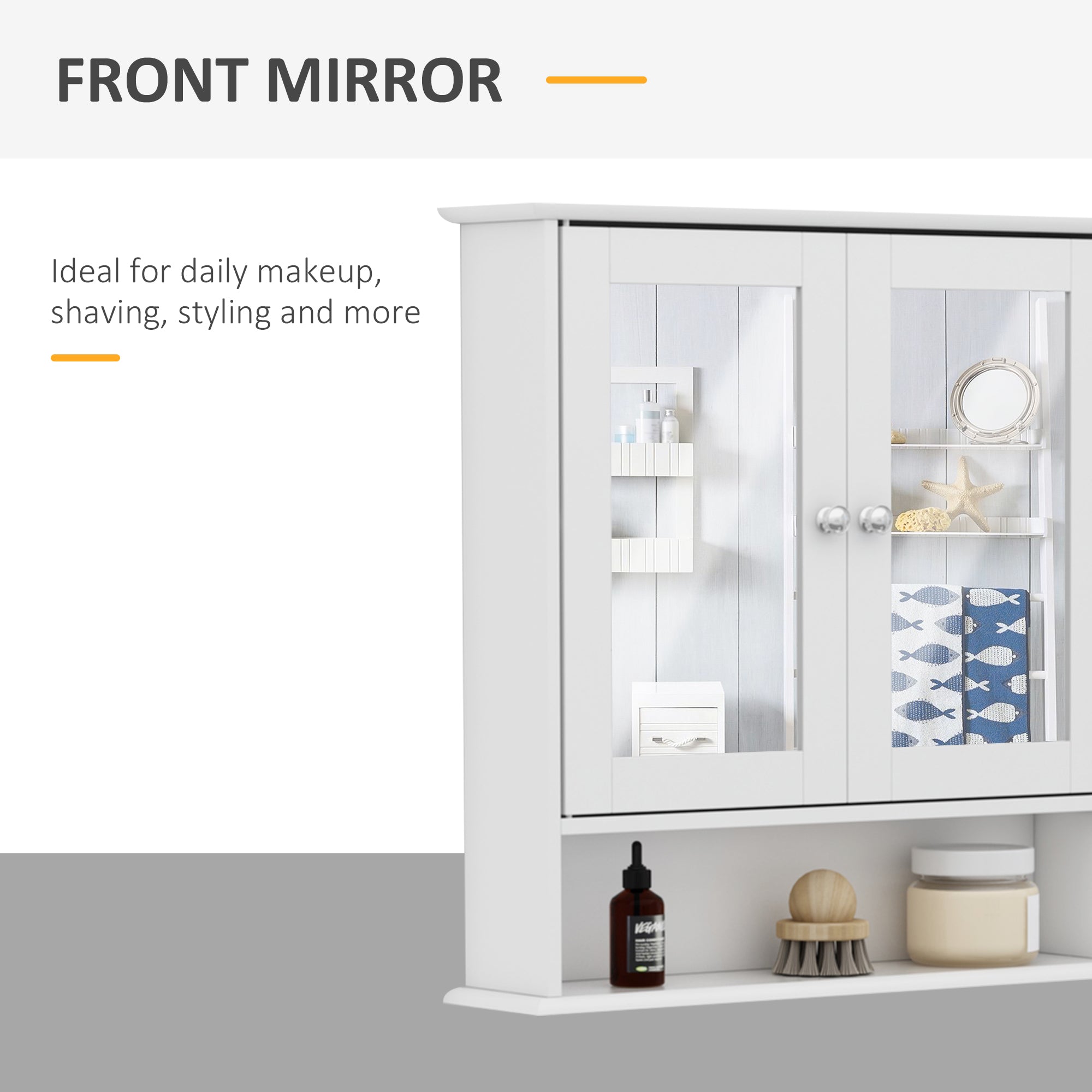 kleankin Medicine Cabinet, Wall-Mounted Bathroom Mirror Cabinet with Double Doors, Open Shelf, and Adjustable Shelf, Modern Bathroom Wall Cabinet, White
