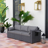 Outsunny 3 Seater Wicker Outdoor Sofa with Side Tray Tables, Poly Rattan Patio Sofa Couch with 6" Thick Back Cushions, Outdoor Couch with Deep Seat, Pillows for Garden, Grey