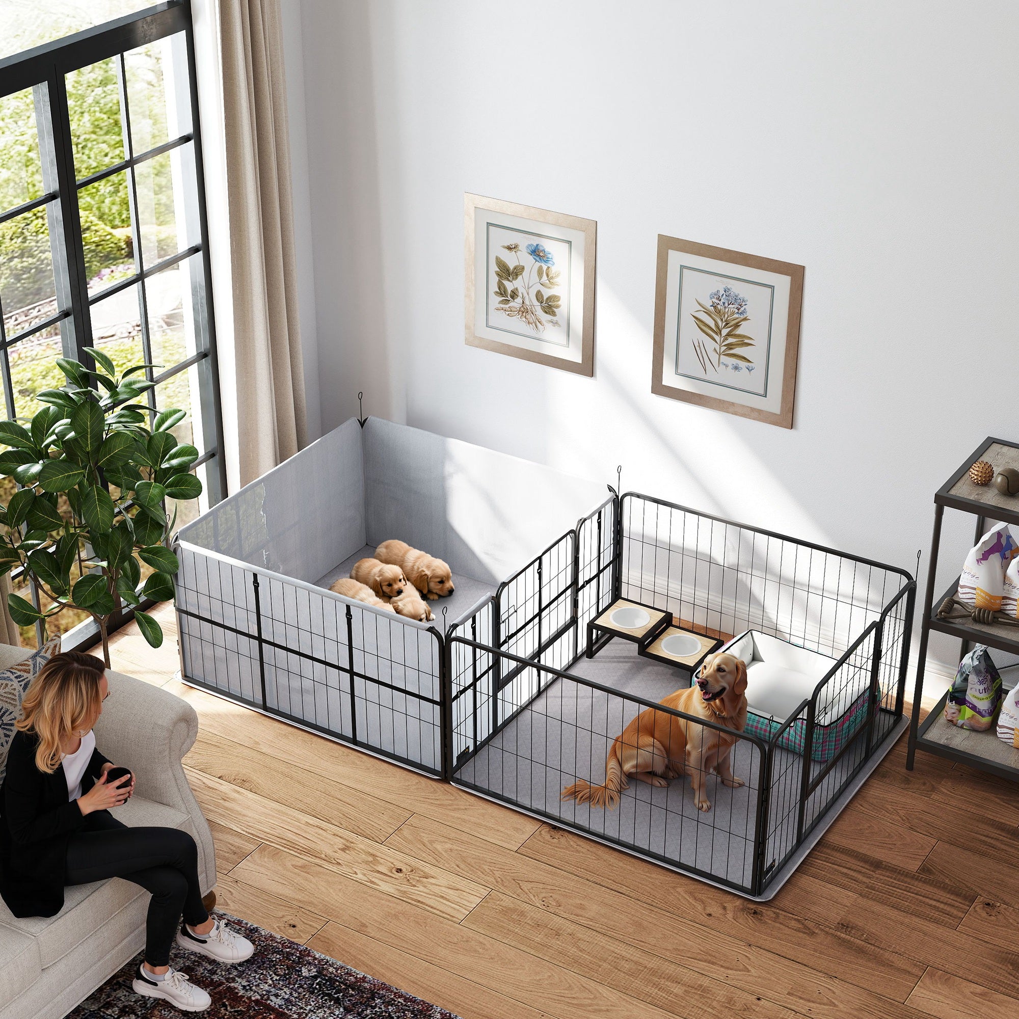 PawHut Whelping Box for Dogs and Puppies, 23.5"H, 7 Panels Puppy Playpen with Windproof Oxford Fabric Cloth, Washable Pee Pad, Pet Playpen with Door, for Medium & Large Dogs