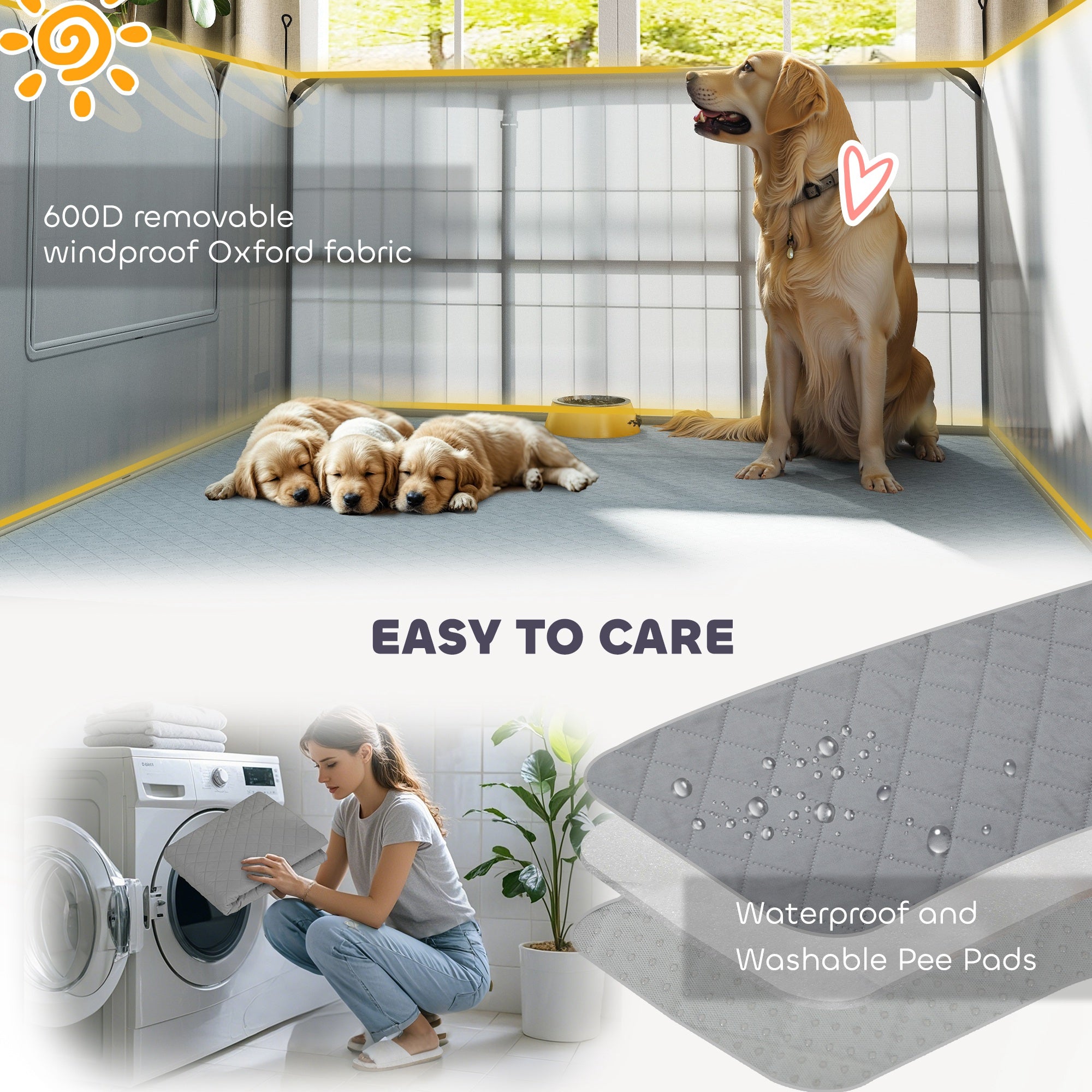PawHut Whelping Box for Dogs and Puppies, 23.5"H, 7 Panels Puppy Playpen with Windproof Oxford Fabric Cloth, Washable Pee Pad, Pet Playpen with Door, for Medium & Large Dogs
