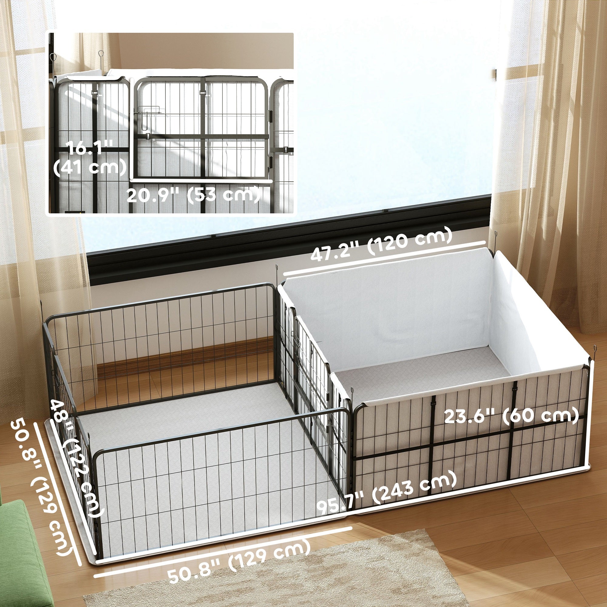 PawHut Whelping Box for Dogs and Puppies, 23.5"H, 7 Panels Puppy Playpen with Windproof Oxford Fabric Cloth, Washable Pee Pad, Pet Playpen with Door, for Medium & Large Dogs