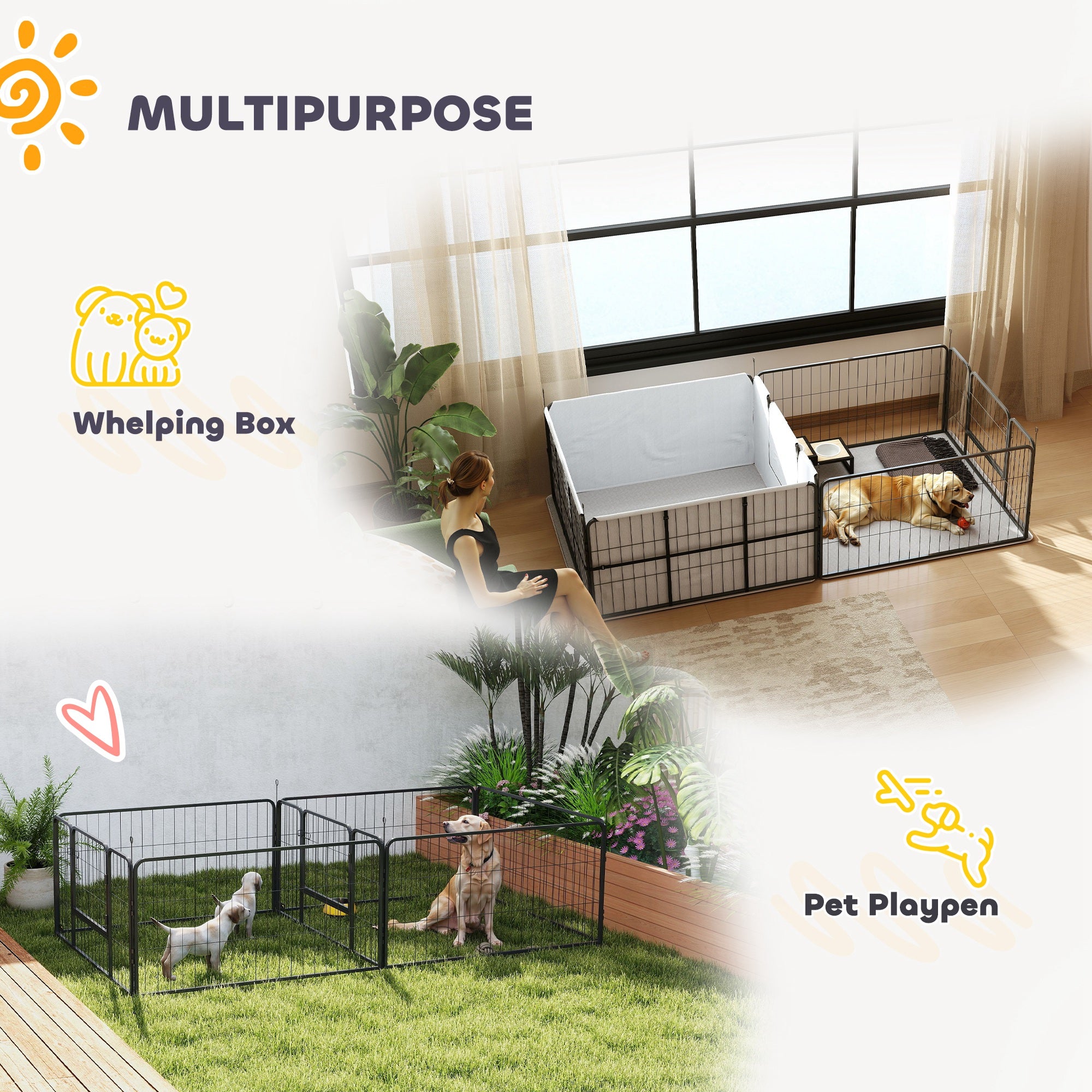 PawHut Whelping Box for Dogs and Puppies, 23.5"H, 7 Panels Puppy Playpen with Windproof Oxford Fabric Cloth, Washable Pee Pad, Pet Playpen with Door, for Medium & Large Dogs