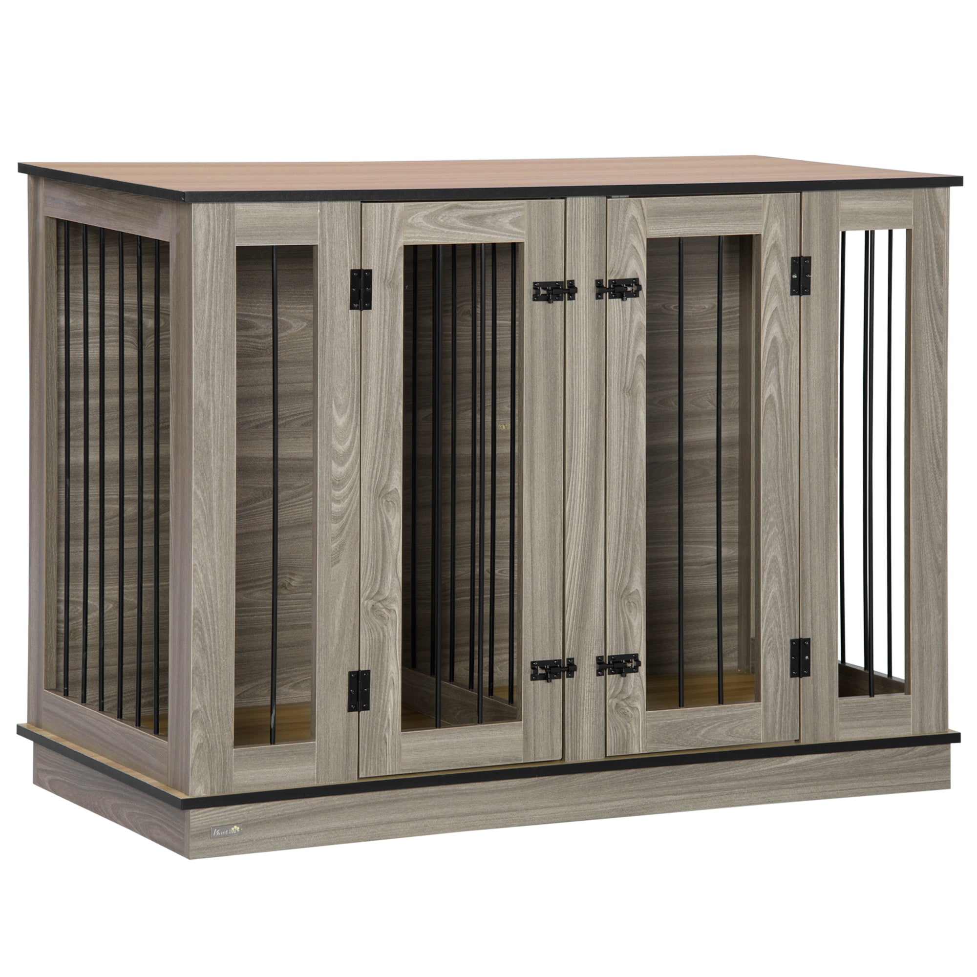 PawHut Furniture Style Dog Crate with Removable Divider, Dog Crate Side End Table Indoor with Double Doors, for Small to Large Dogs, 47" x 23.5" x 35", Dark Walnut