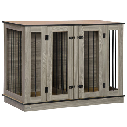PawHut Furniture Style Dog Crate with Removable Divider, Dog Crate Side End Table Indoor with Double Doors, for Small to Large Dogs, 47" x 23.5" x 35", Dark Walnut