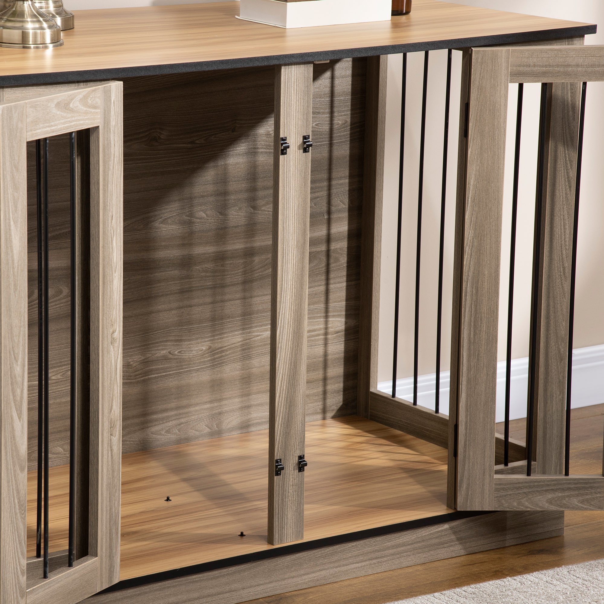 PawHut Furniture Style Dog Crate with Removable Divider, Dog Crate Side End Table Indoor with Double Doors, for Small to Large Dogs, 47" x 23.5" x 35", Dark Walnut