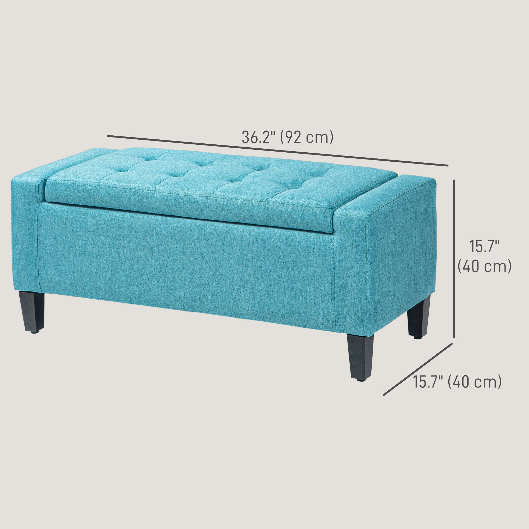HOMCOM Storage Ottoman Bench Linen-Touch Fabric Tufted Chest Footstool with Flipping Top, Green