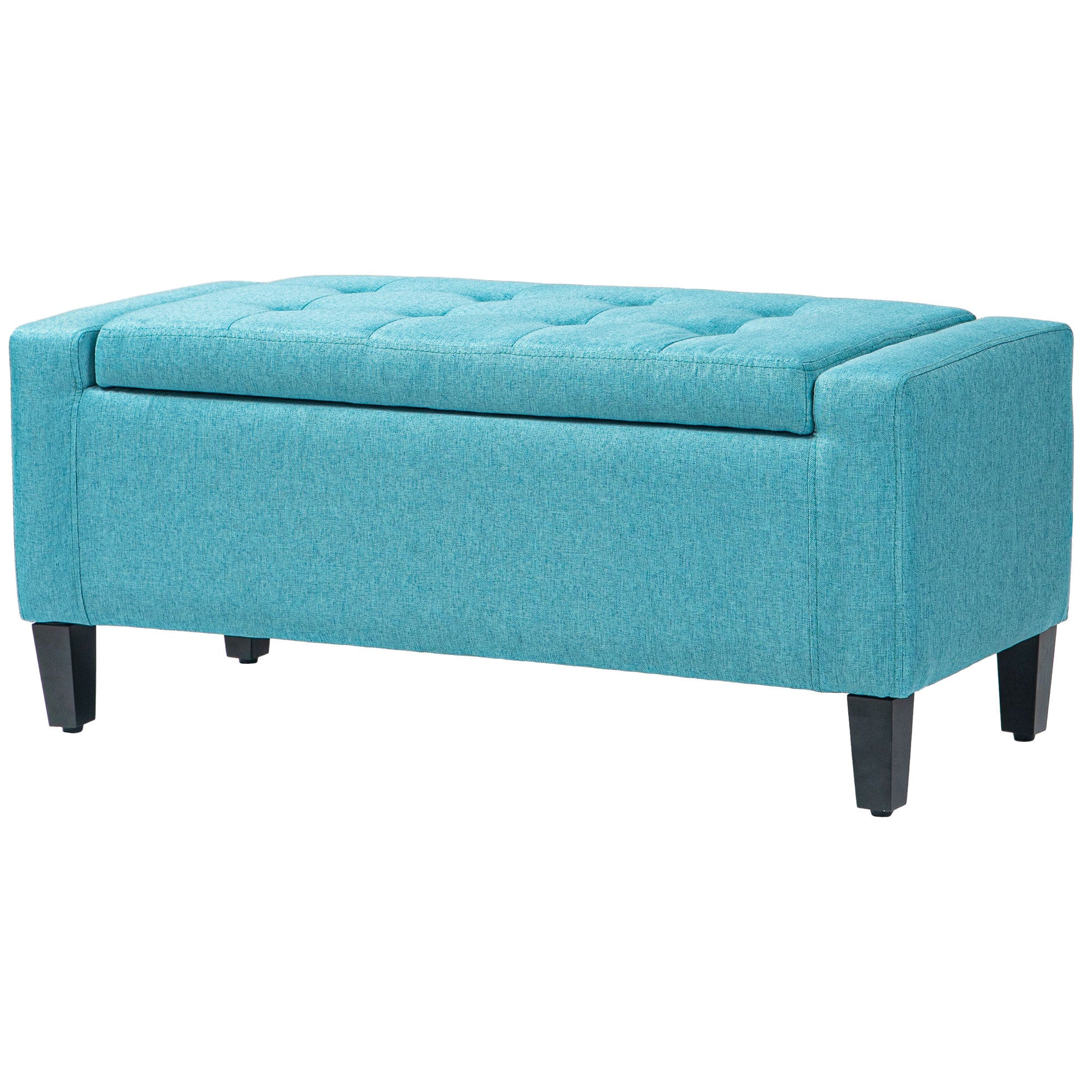 HOMCOM Storage Ottoman Bench Linen-Touch Fabric Tufted Chest Footstool with Flipping Top, Green