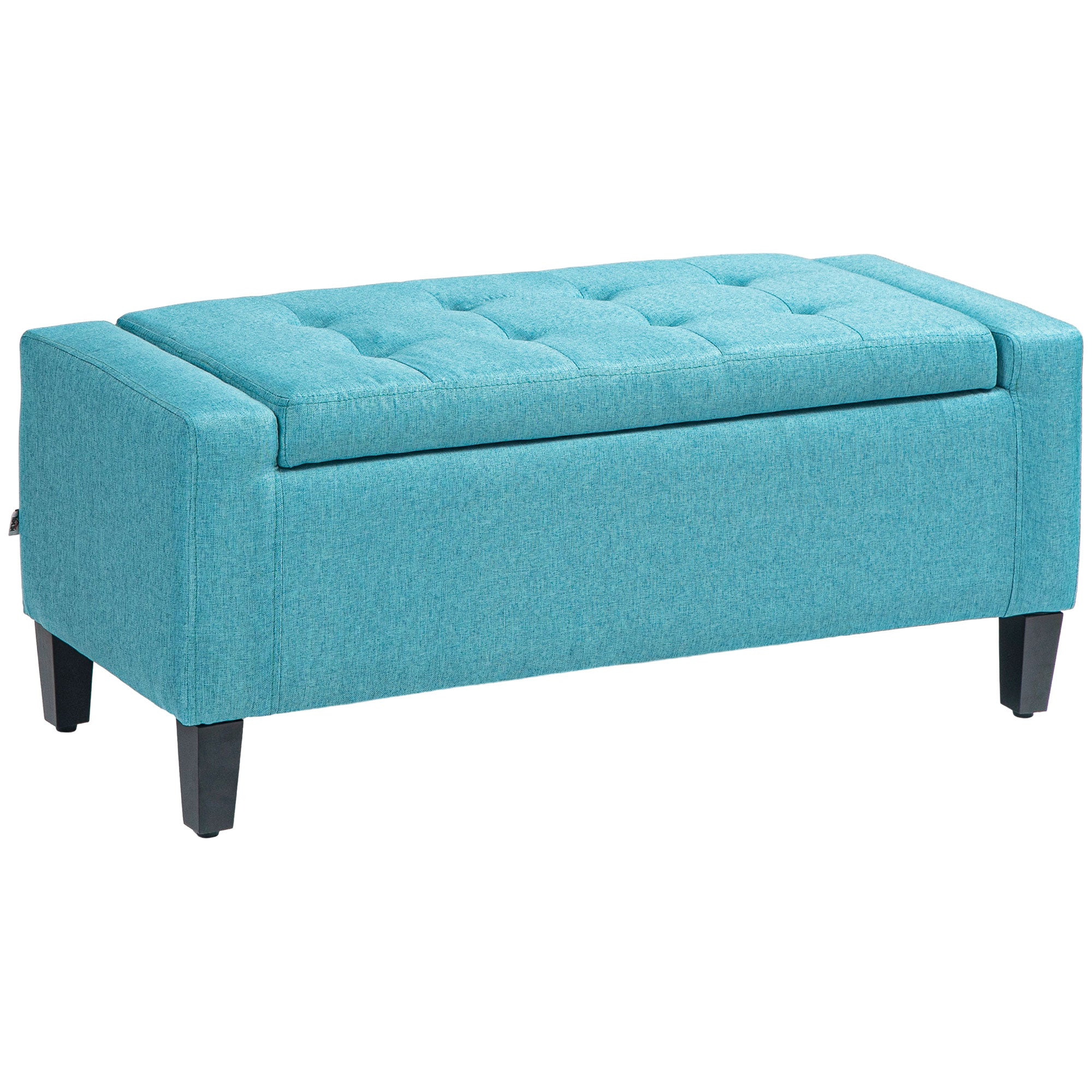 HOMCOM Storage Ottoman Bench Linen-Touch Fabric Tufted Chest Footstool with Flipping Top, Green