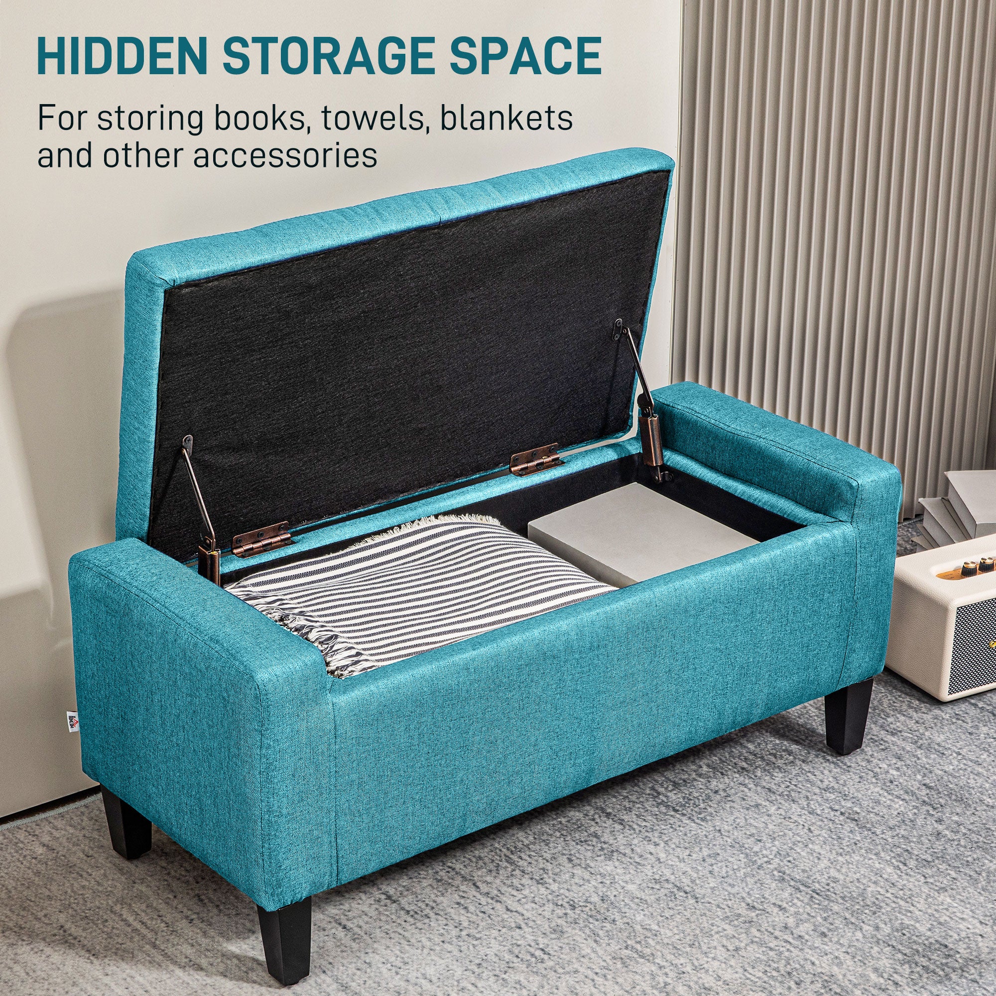 HOMCOM Storage Ottoman Bench Linen-Touch Fabric Tufted Chest Footstool with Flipping Top, Green