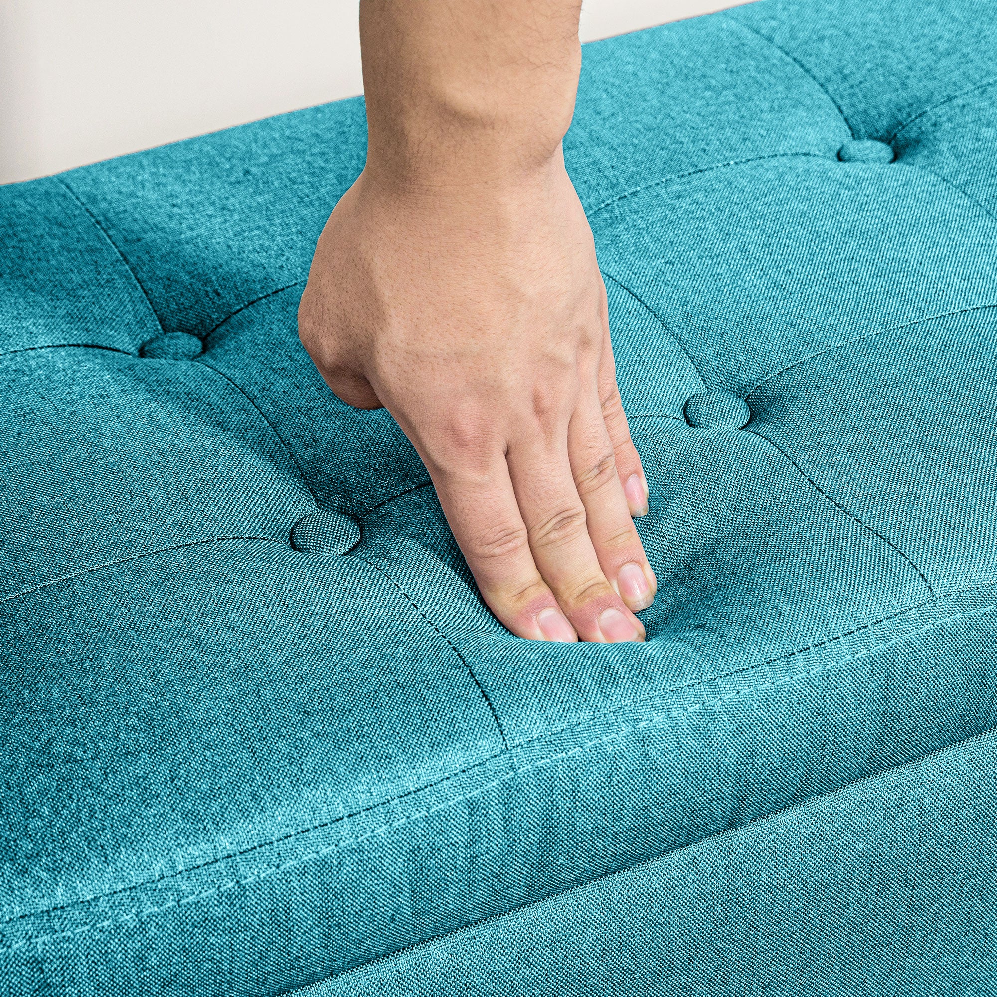 HOMCOM Storage Ottoman Bench Linen-Touch Fabric Tufted Chest Footstool with Flipping Top, Green