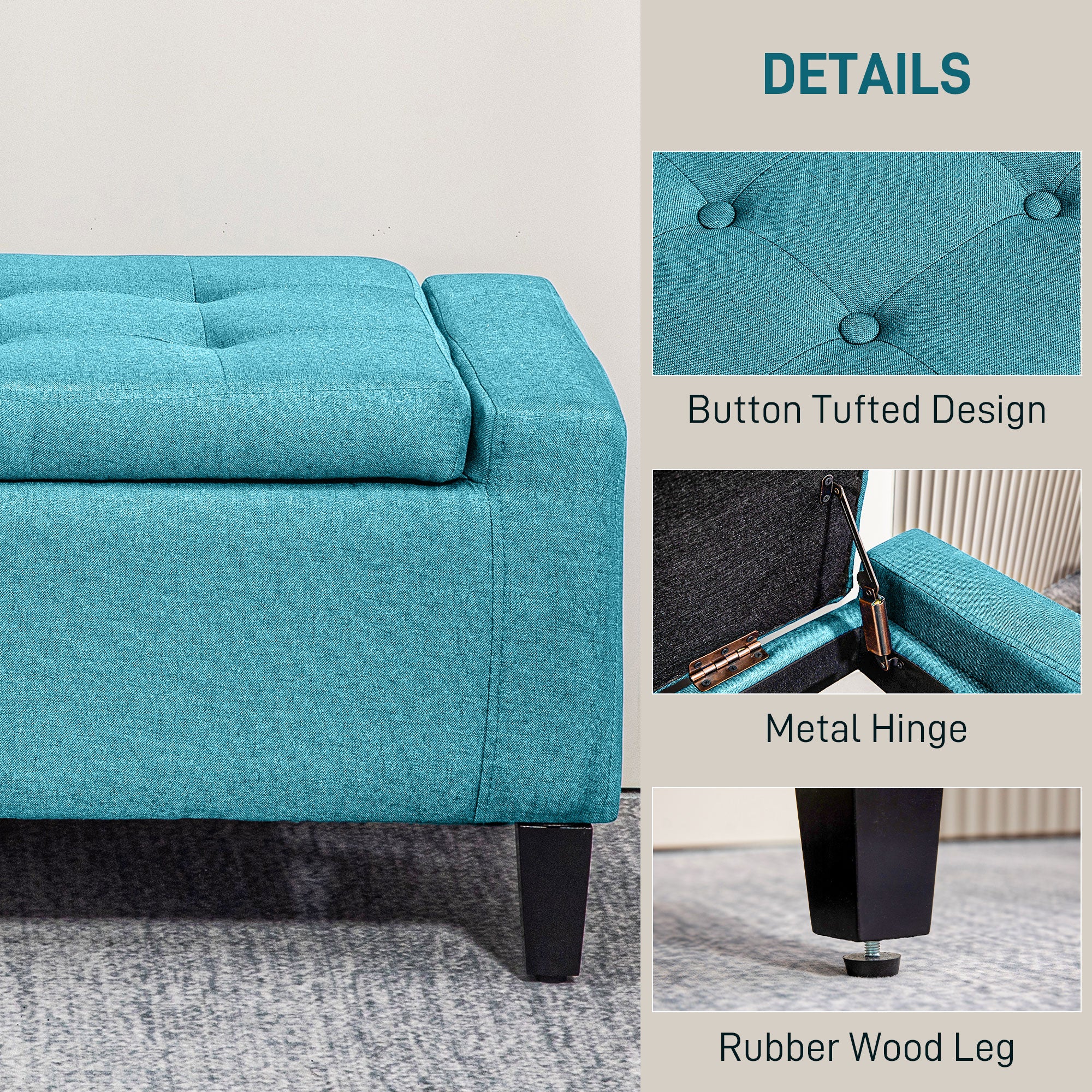 HOMCOM Storage Ottoman Bench Linen-Touch Fabric Tufted Chest Footstool with Flipping Top, Green