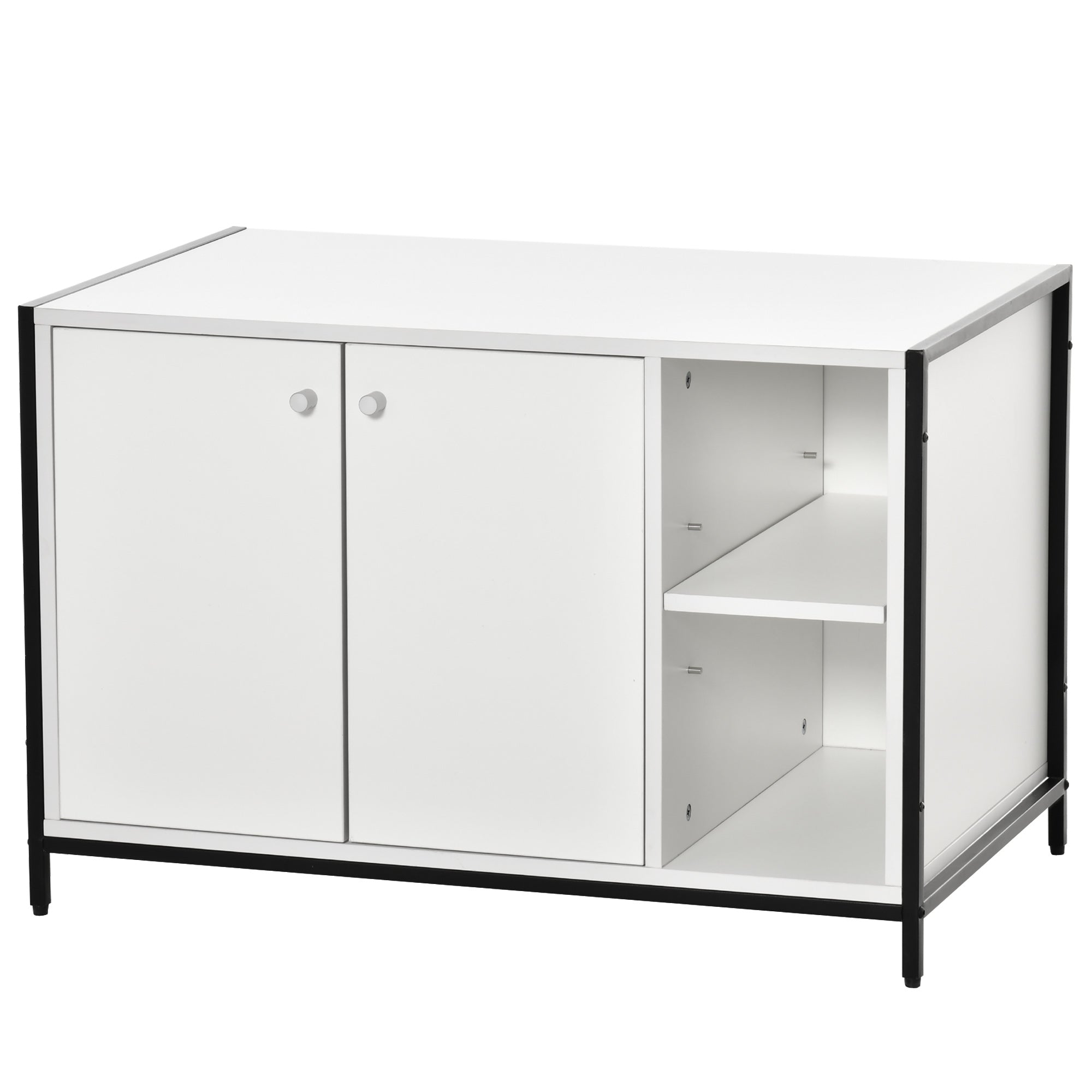 PawHut Large Cat Litter Box Enclosure, Litter Box Furniture Hidden with Magnetic Doors & Storage Shelves, Wooden Cat Washroom Indoor, 33" L x 20" W x 22" H, White