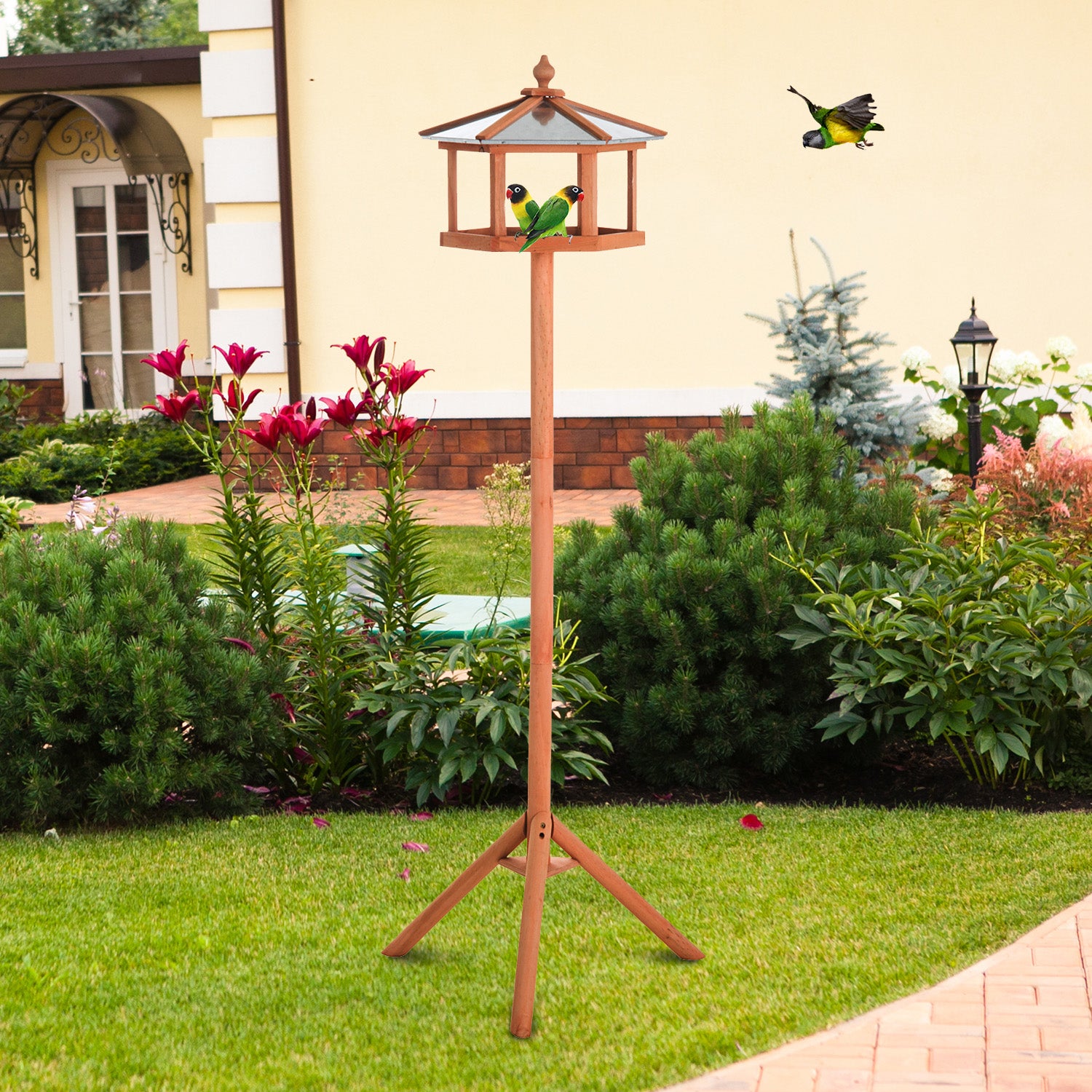 PawHut Wooden Bird Table for the garden Feeding Station, 153Hcm