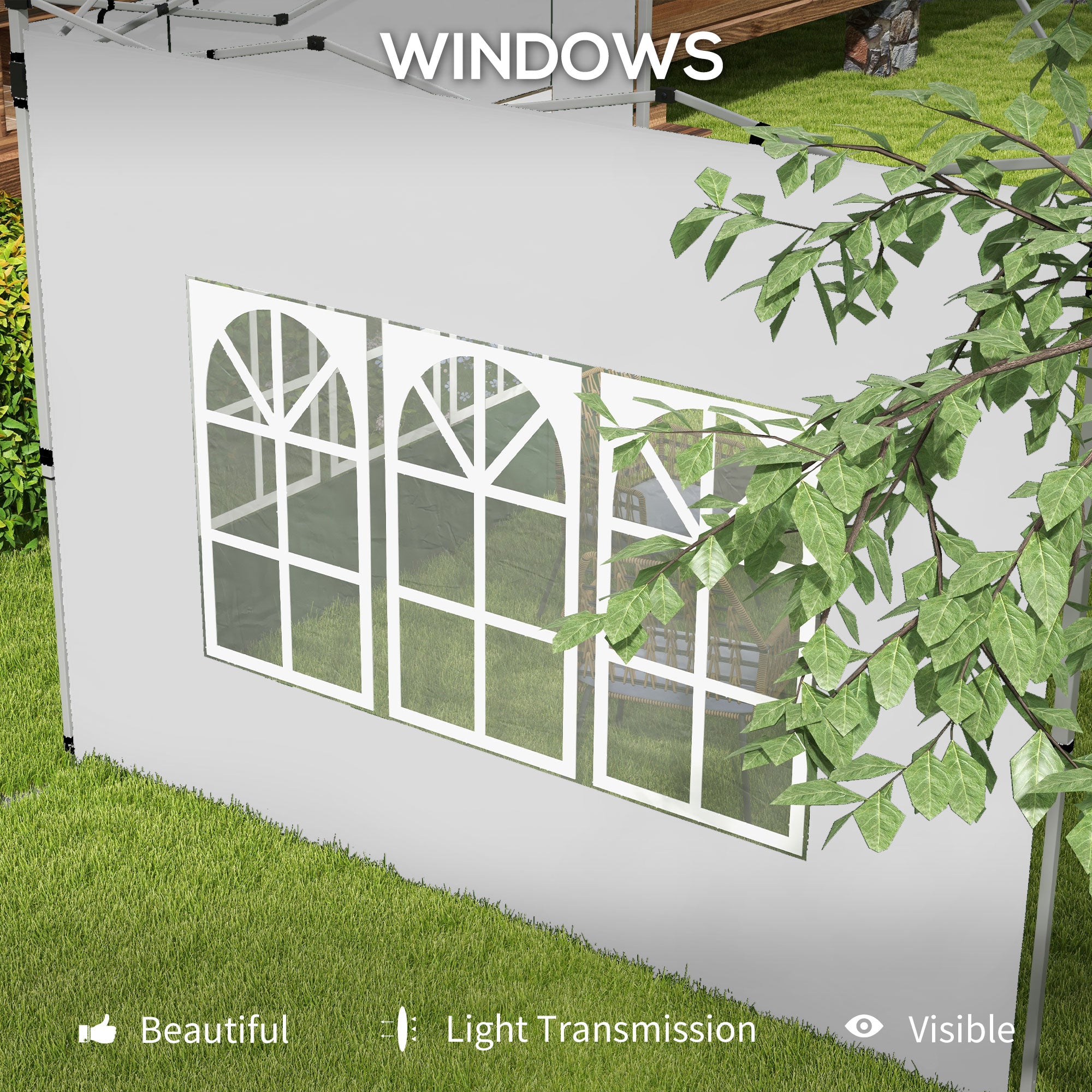 Outsunny Side Panels with Windows for 9.8' x 9.8' or 9.8' x 13.1' Pop up Canopy, 2 Pack Sidewalls Replacement, White