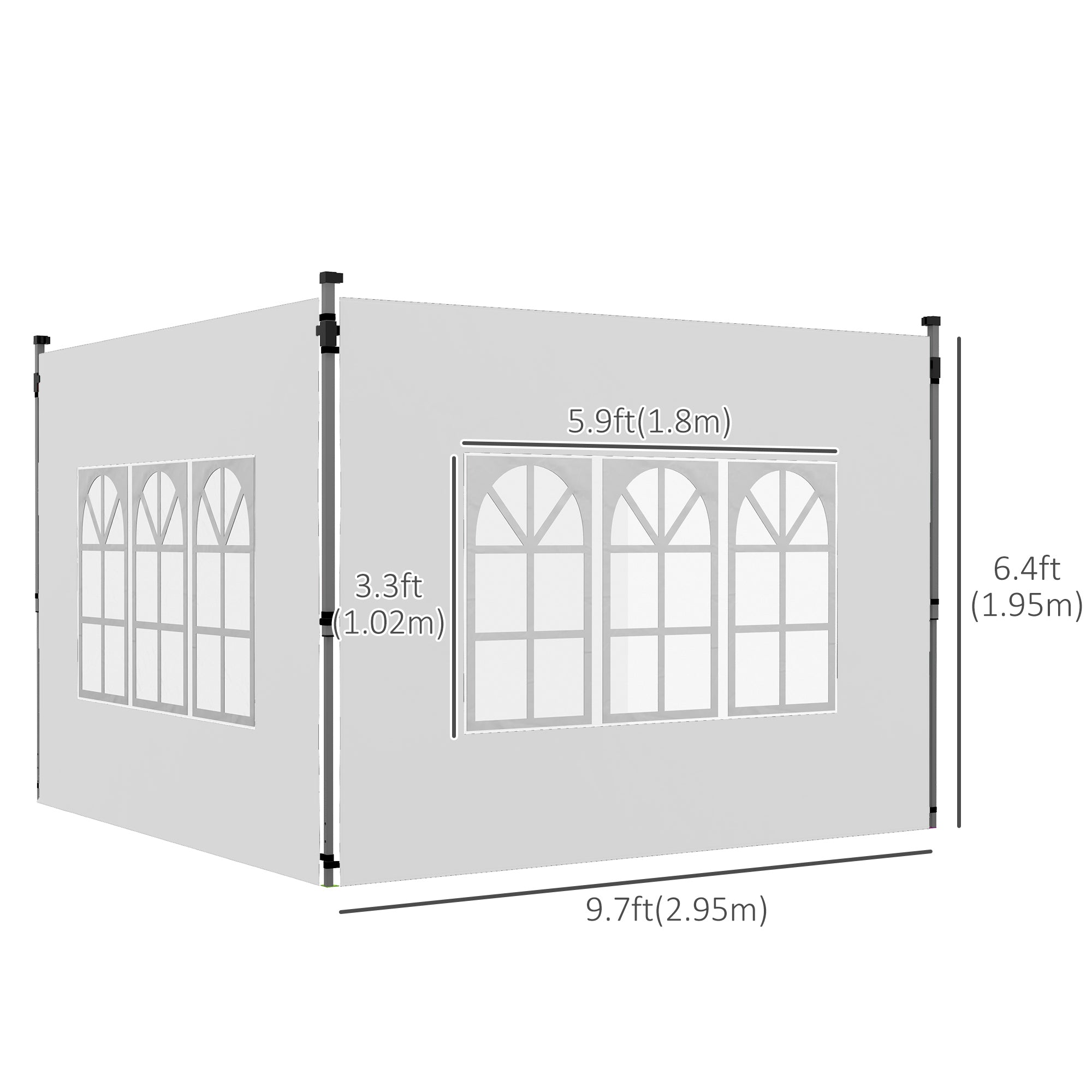 Outsunny Side Panels with Windows for 9.8' x 9.8' or 9.8' x 13.1' Pop up Canopy, 2 Pack Sidewalls Replacement, White