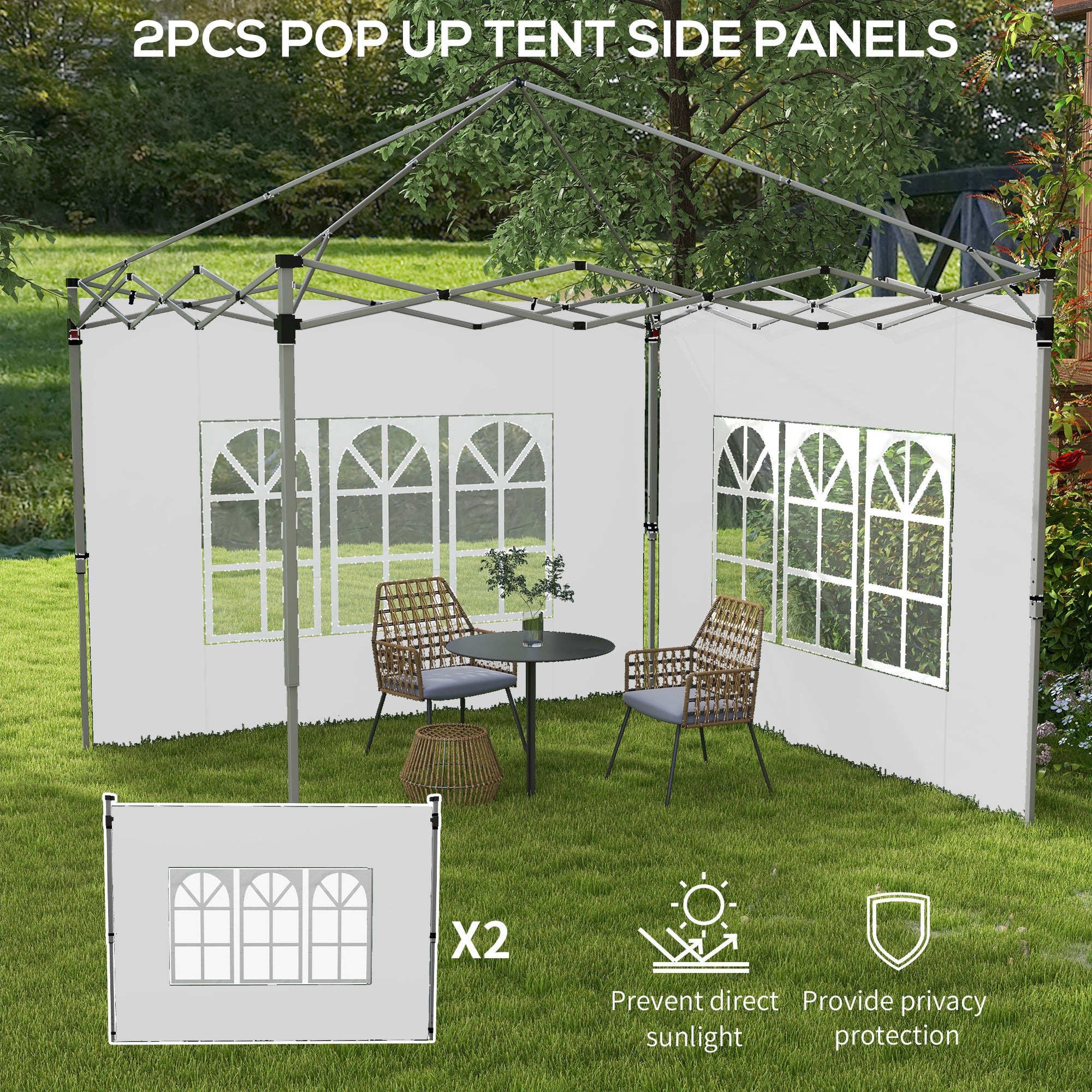 Outsunny Side Panels with Windows for 9.8' x 9.8' or 9.8' x 13.1' Pop up Canopy, 2 Pack Sidewalls Replacement, White