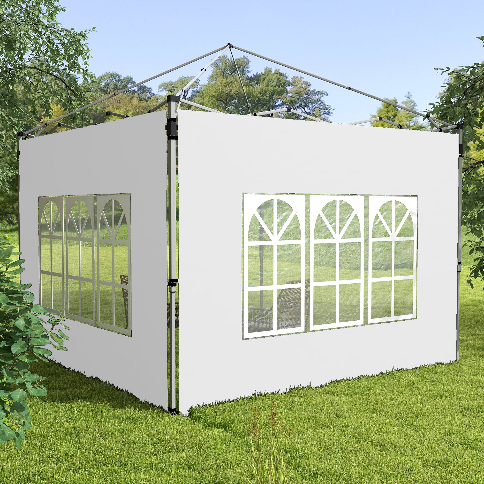 Outsunny Side Panels with Windows for 9.8' x 9.8' or 9.8' x 13.1' Pop up Canopy, 2 Pack Sidewalls Replacement, White