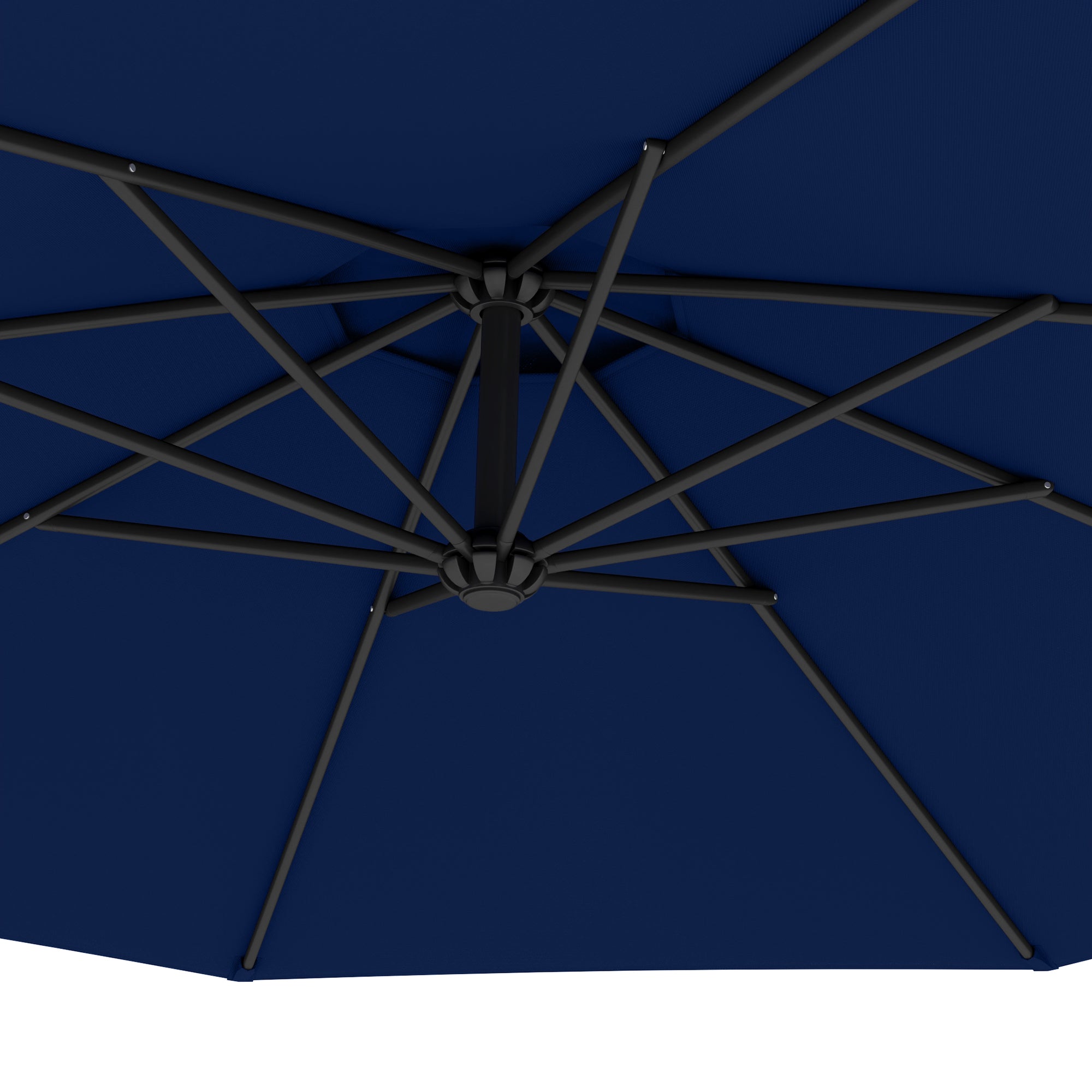 Outsunny 10' Deluxe Patio Umbrella, Outdoor Market Parasol, Banana Hanging Offset Sunshade with Crank, Cross Base, Navy Blue
