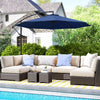 Outsunny 10' Deluxe Patio Umbrella, Outdoor Market Parasol, Banana Hanging Offset Sunshade with Crank, Cross Base, Navy Blue