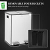 HOMCOM Dual Kitchen Garbage Bin, 2 x 5 Gallon (2 x 20 L) Trash Can with Foot Pedal, Soft-Close Garbage Can with Removable Inner Buckets, Fingerprint-Proof for Kitchen, Silver