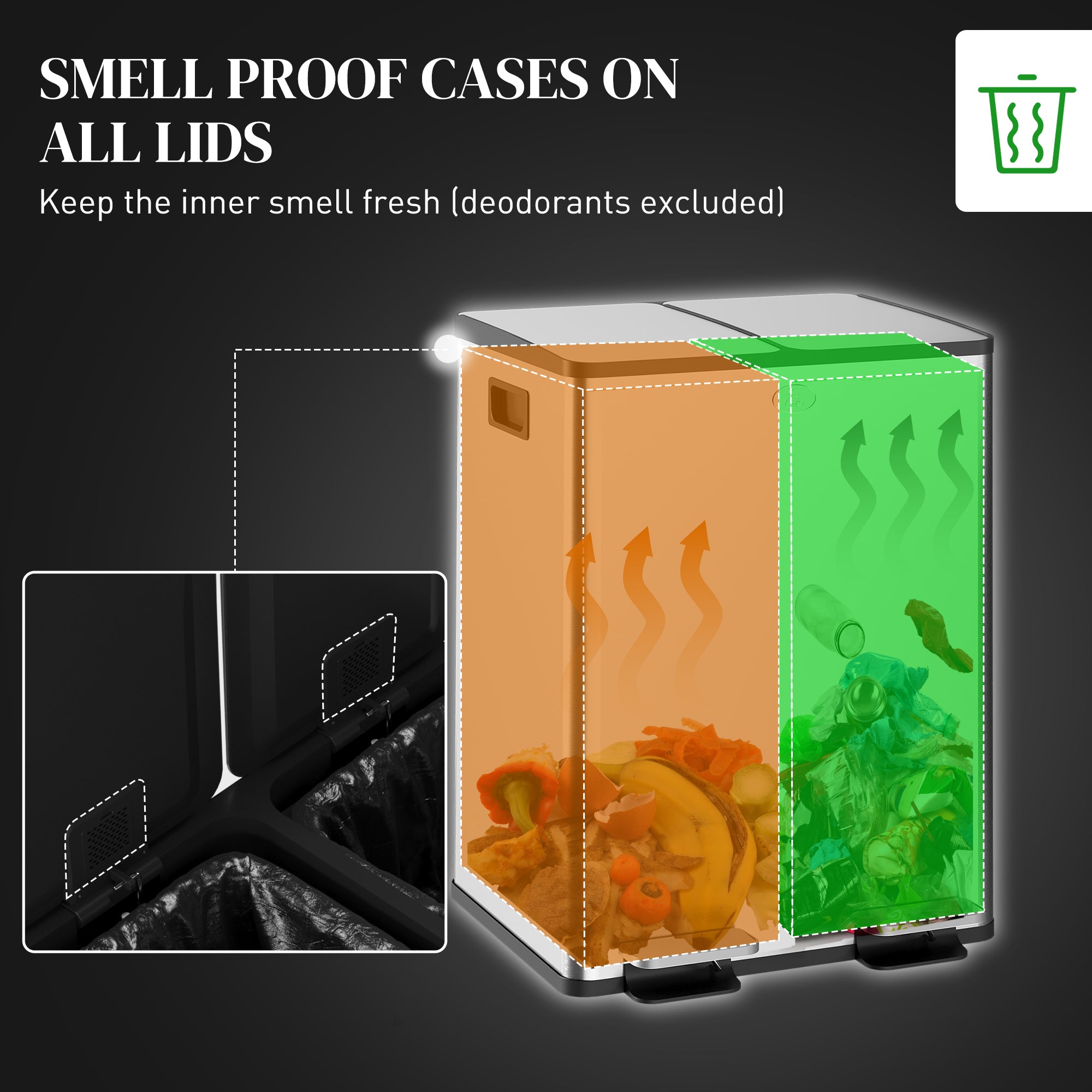 HOMCOM Dual Kitchen Garbage Bin, 2 x 5 Gallon (2 x 20 L) Trash Can with Foot Pedal, Soft-Close Garbage Can with Removable Inner Buckets, Fingerprint-Proof for Kitchen, Silver