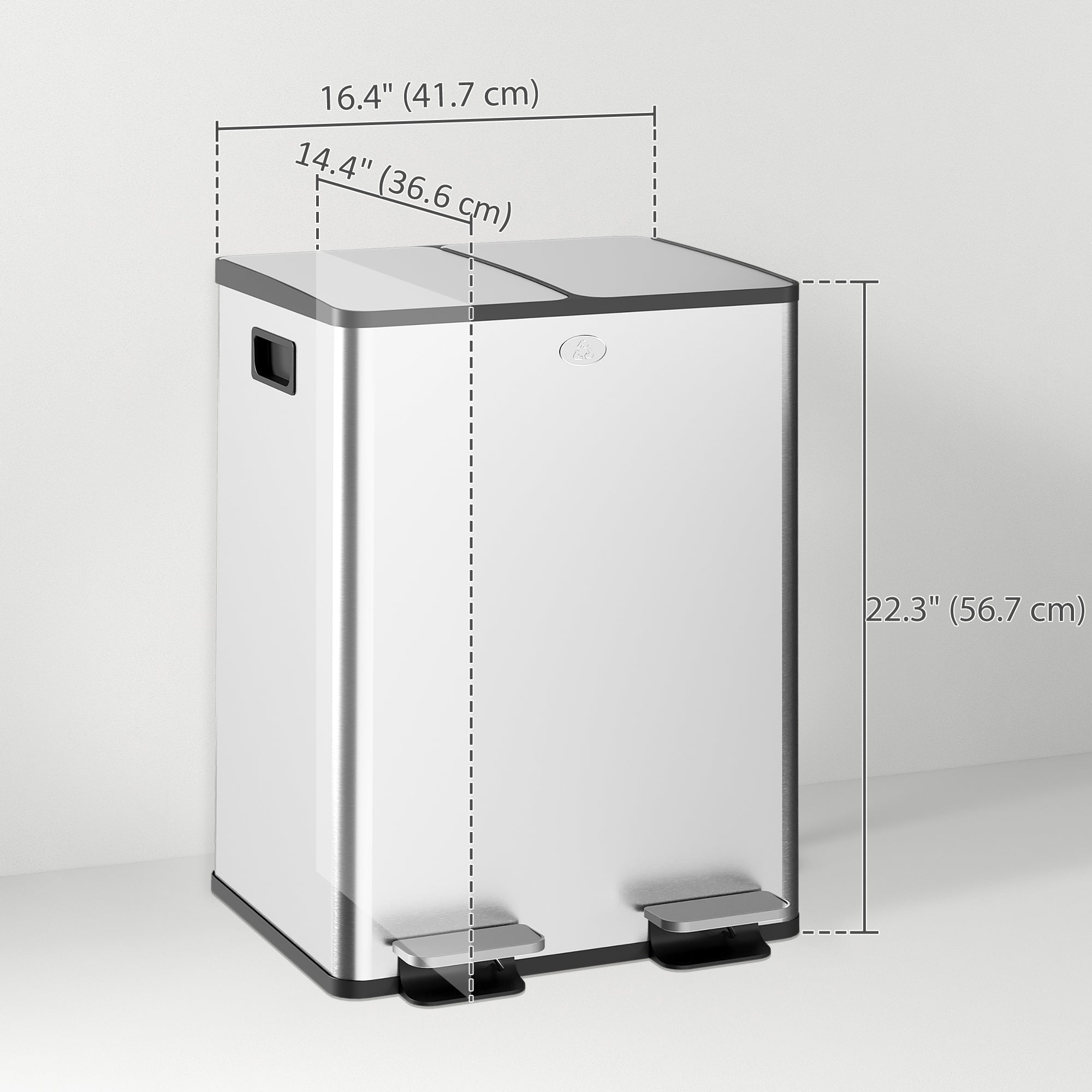 HOMCOM Dual Kitchen Garbage Bin, 2 x 5 Gallon (2 x 20 L) Trash Can with Foot Pedal, Soft-Close Garbage Can with Removable Inner Buckets, Fingerprint-Proof for Kitchen, Silver