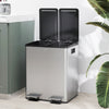 HOMCOM Dual Kitchen Garbage Bin, 2 x 5 Gallon (2 x 20 L) Trash Can with Foot Pedal, Soft-Close Garbage Can with Removable Inner Buckets, Fingerprint-Proof for Kitchen, Silver