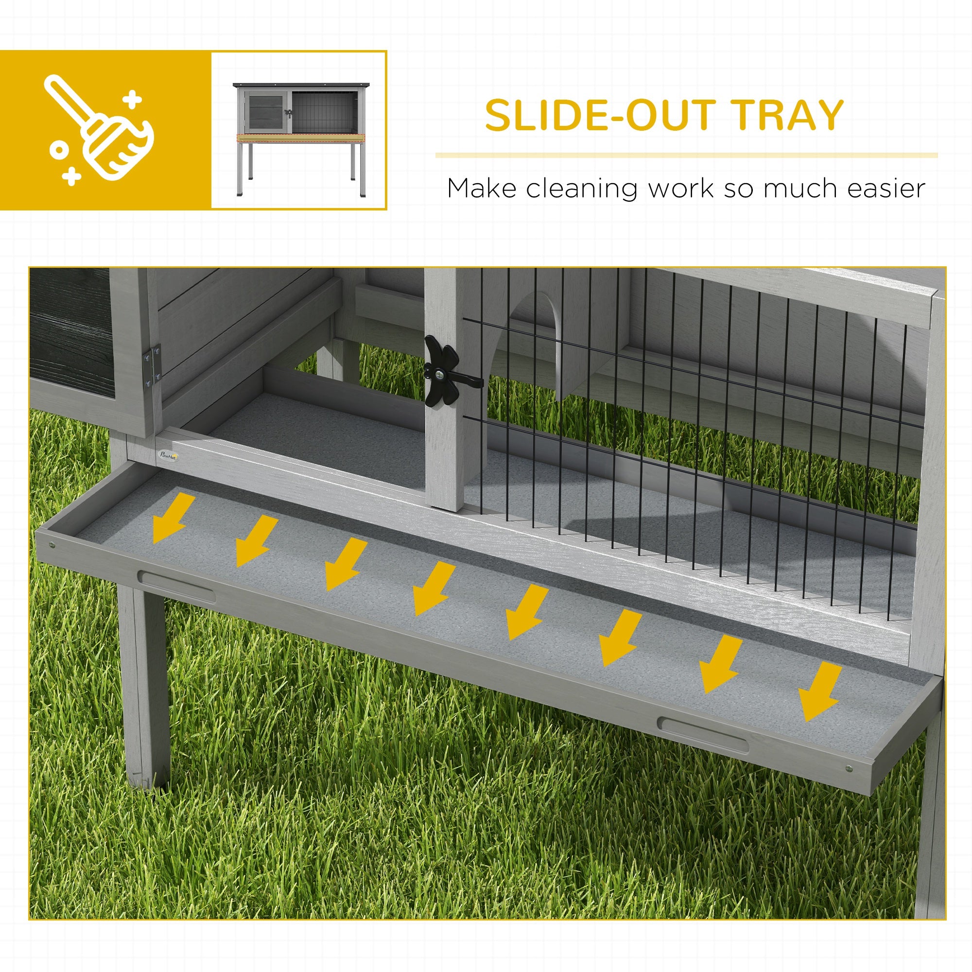 Pawhut Wooden Guinea Pig Hutch Bunny Cage Backyard Built in Tray Openable Asphalt Roof Small Animal House 86 x 45 x 70 cm Grey