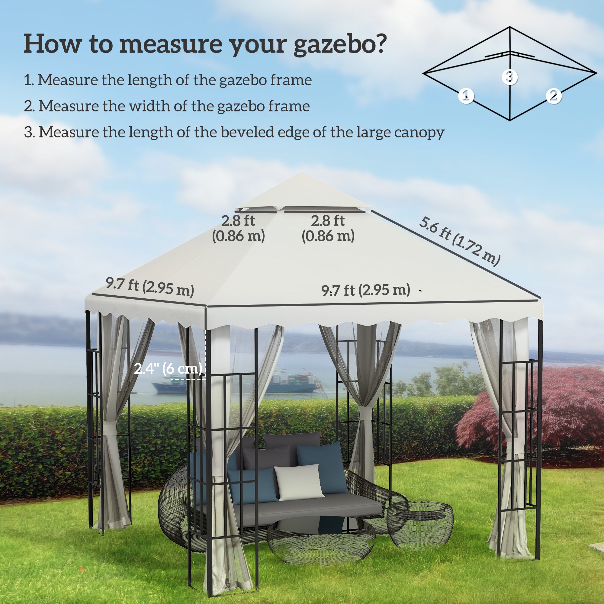 Outsunny 10' x 10' Gazebo Replacement Canopy Cover, 2 Tier Gazebo Roof Replacement TOP ONLY, Cream