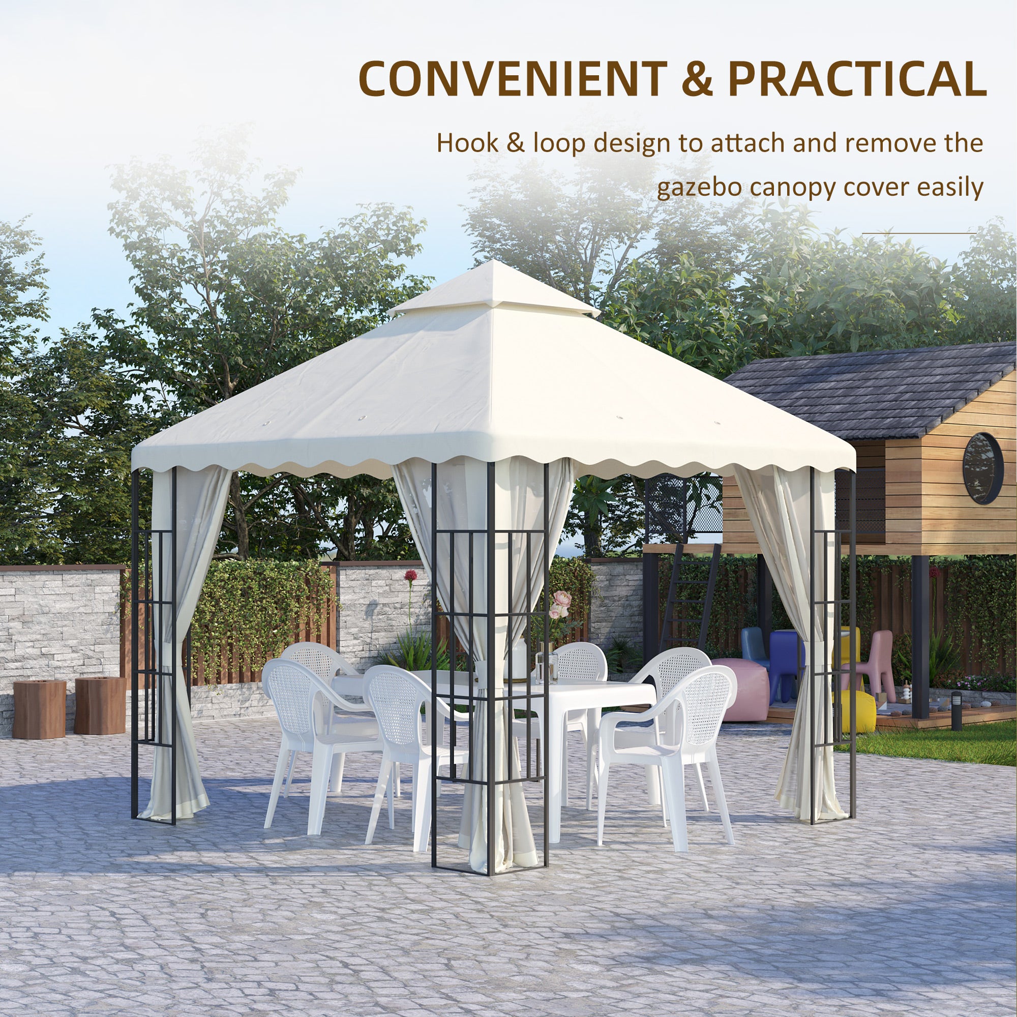 Outsunny 10' x 10' Gazebo Replacement Canopy Cover, 2 Tier Gazebo Roof Replacement TOP ONLY, Cream
