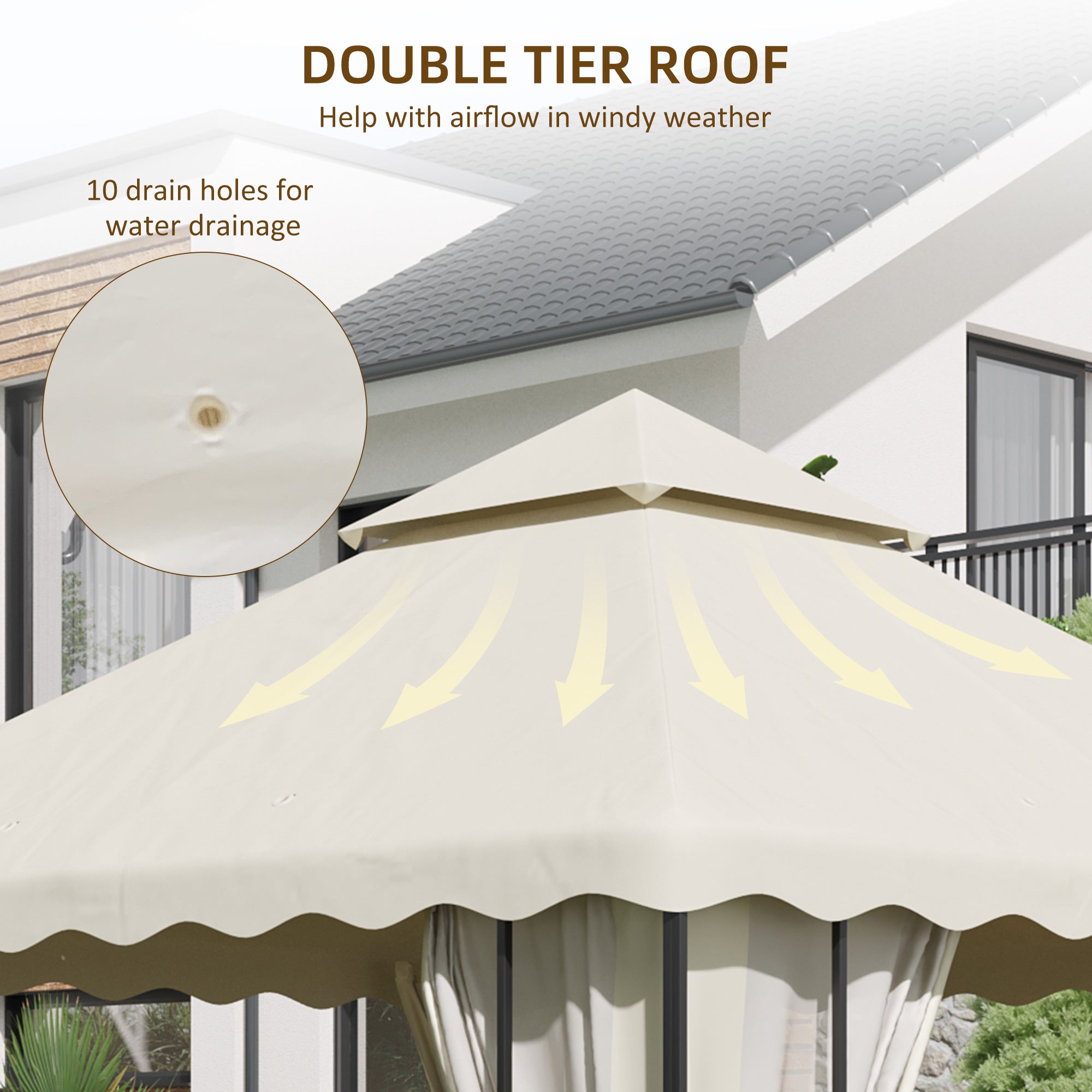 Outsunny 10' x 10' Gazebo Replacement Canopy Cover, 2 Tier Gazebo Roof Replacement TOP ONLY, Cream